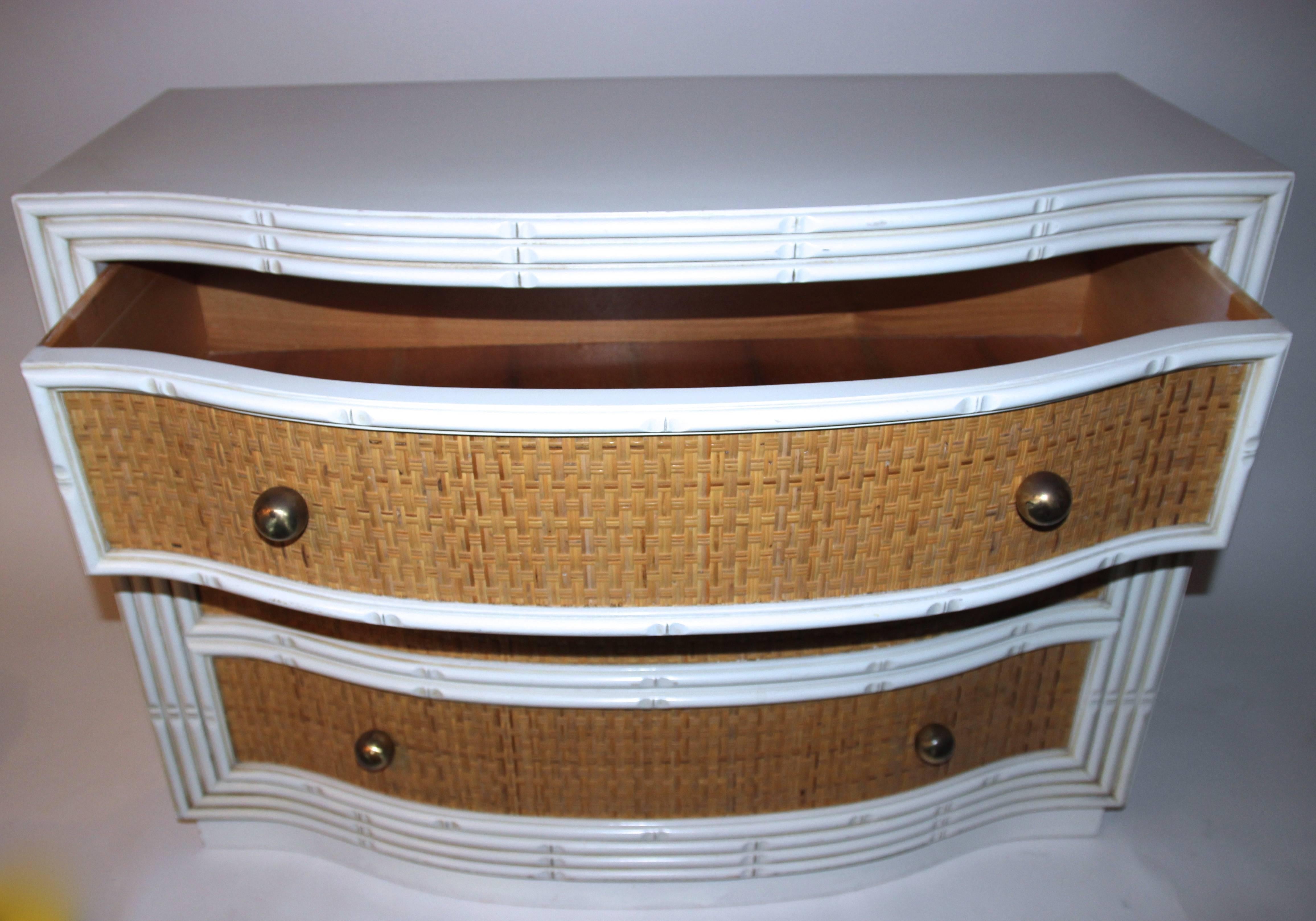 Mid-Century Modern Chest of Three Drawers, Rattan and Lacquered Wood, France, circa 1970