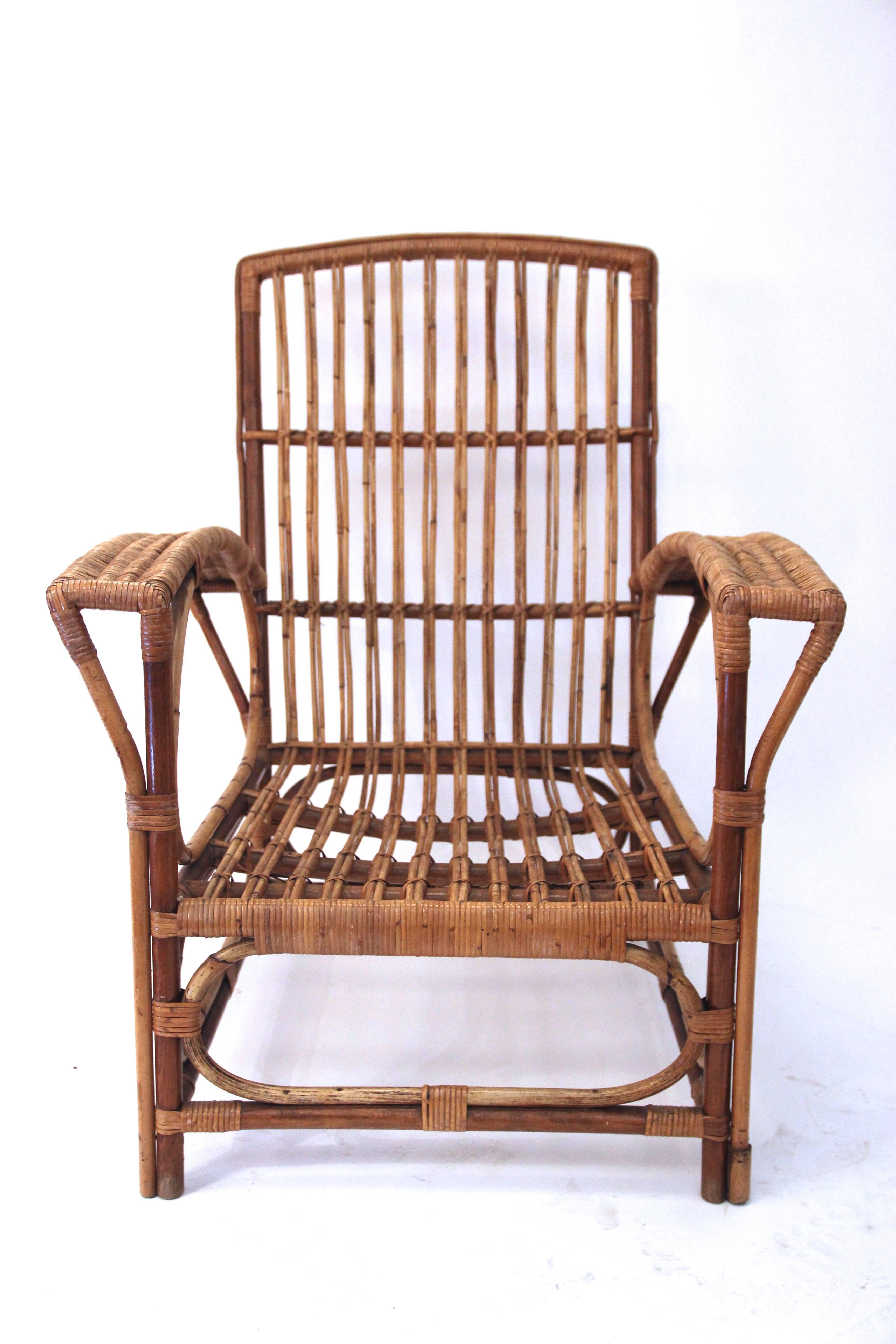 Set of Four Chairs and Center Table, Rattan, circa 1960, France 2