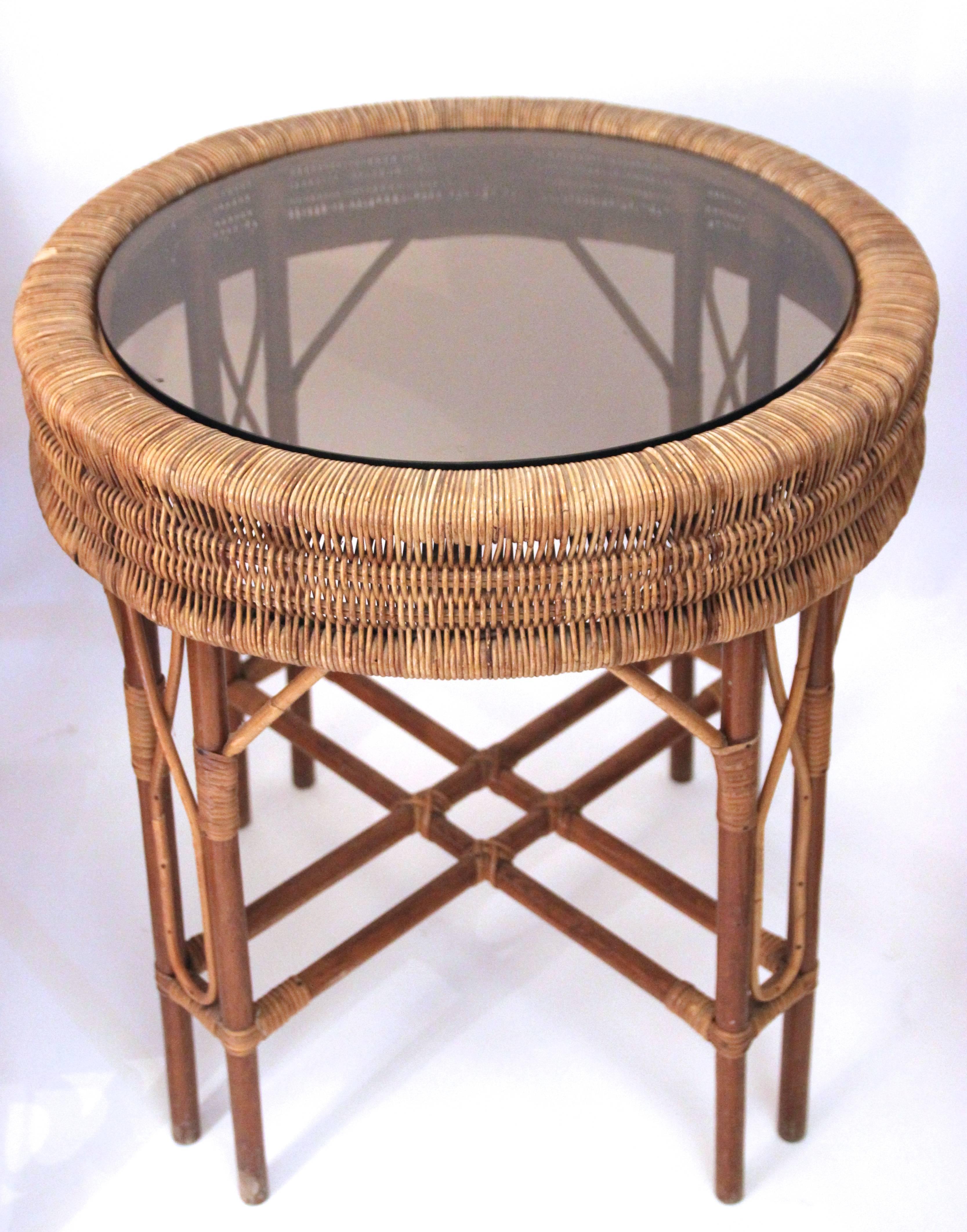 Set of Four Chairs and Center Table, Rattan, circa 1960, France 1