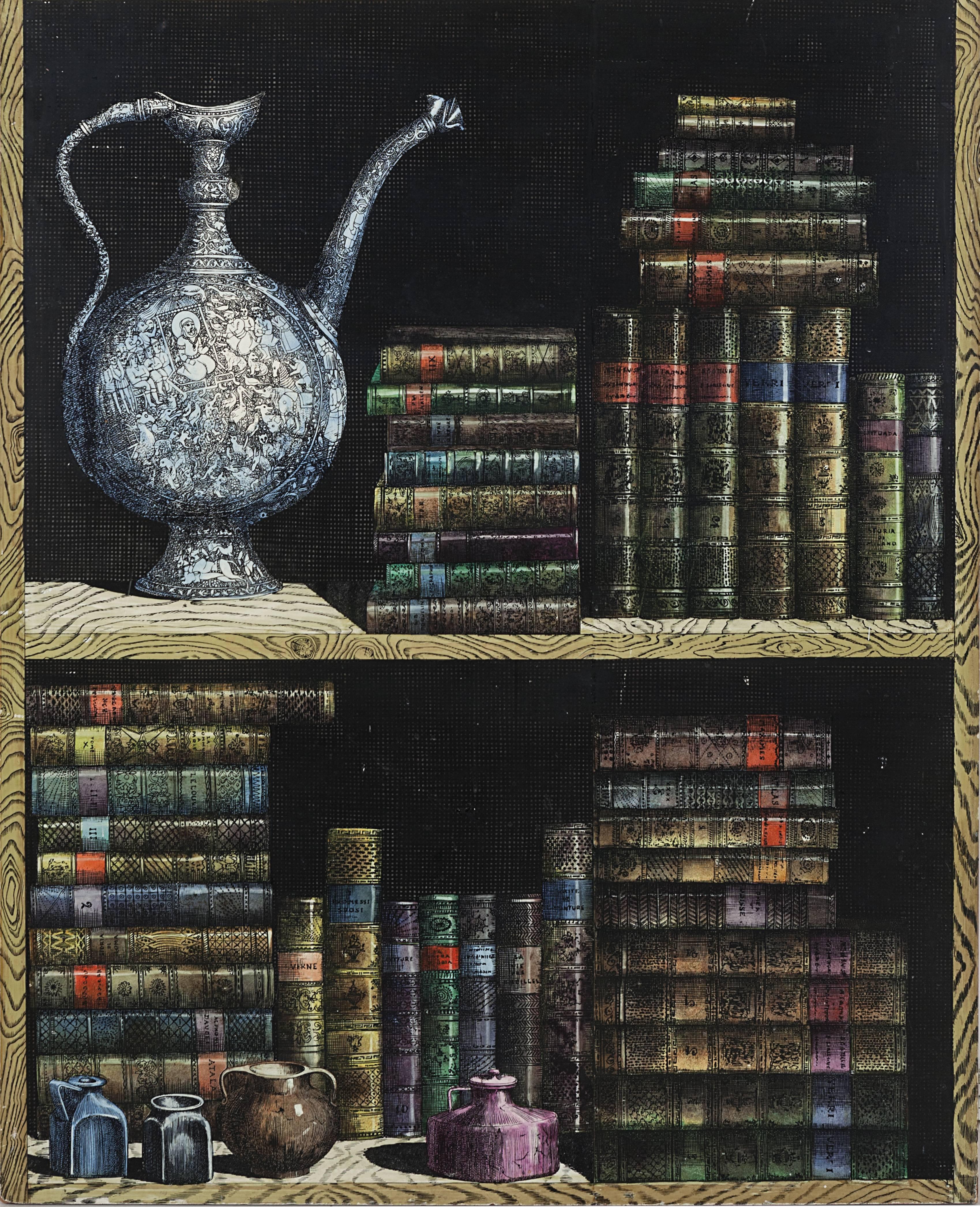 Piero Fornasetti,
pair of doors of a cupboard made for a private custode,
wood decorated with trompe l'oeil pattern,
circa 1950, Italy.
Measures: Height 145 cm, width 158 cm, depth 3.5 cm.