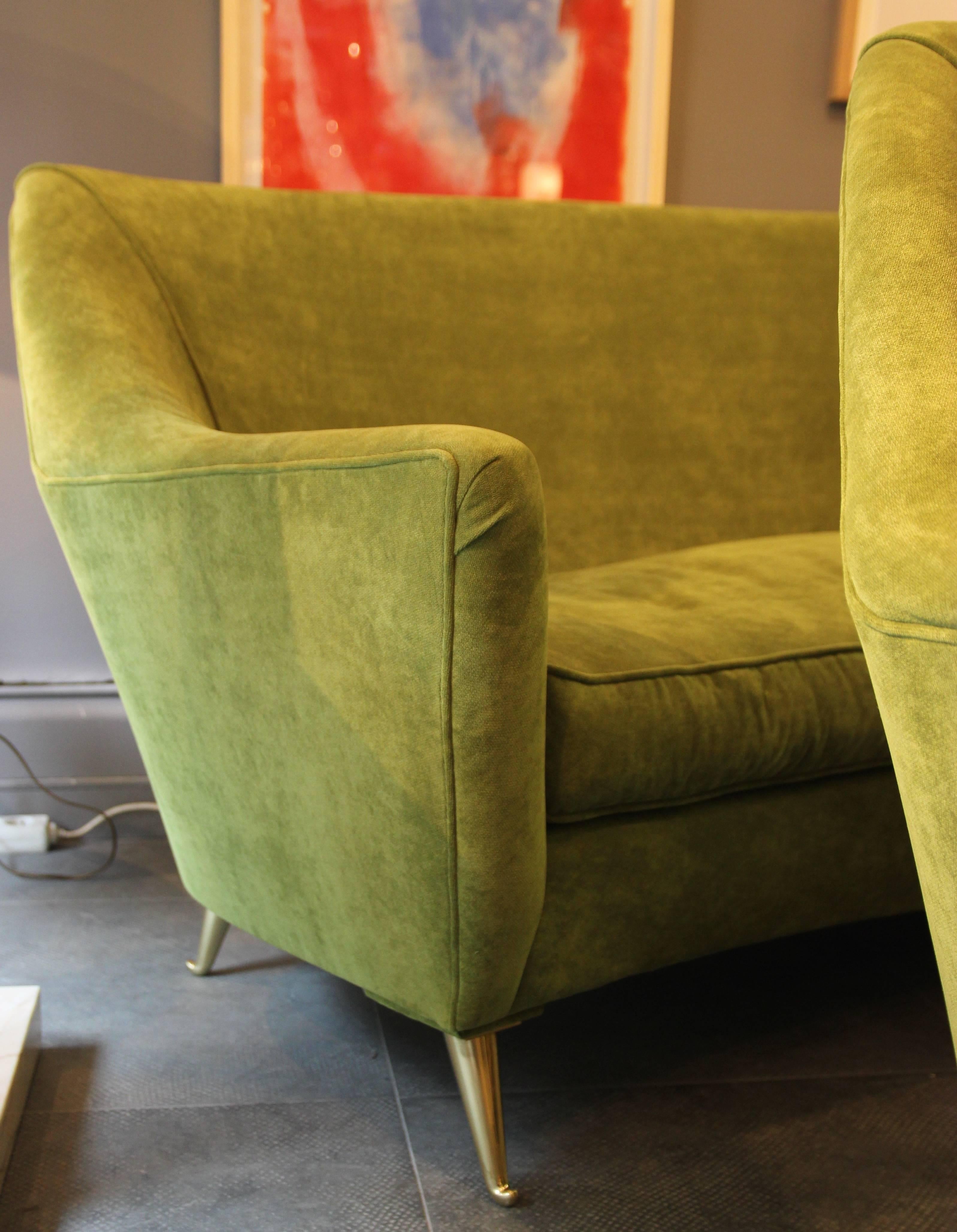 I.S.A, Living Room with Sofa and Pair of Armchairs, Gifted Brass Feet, 1960 1