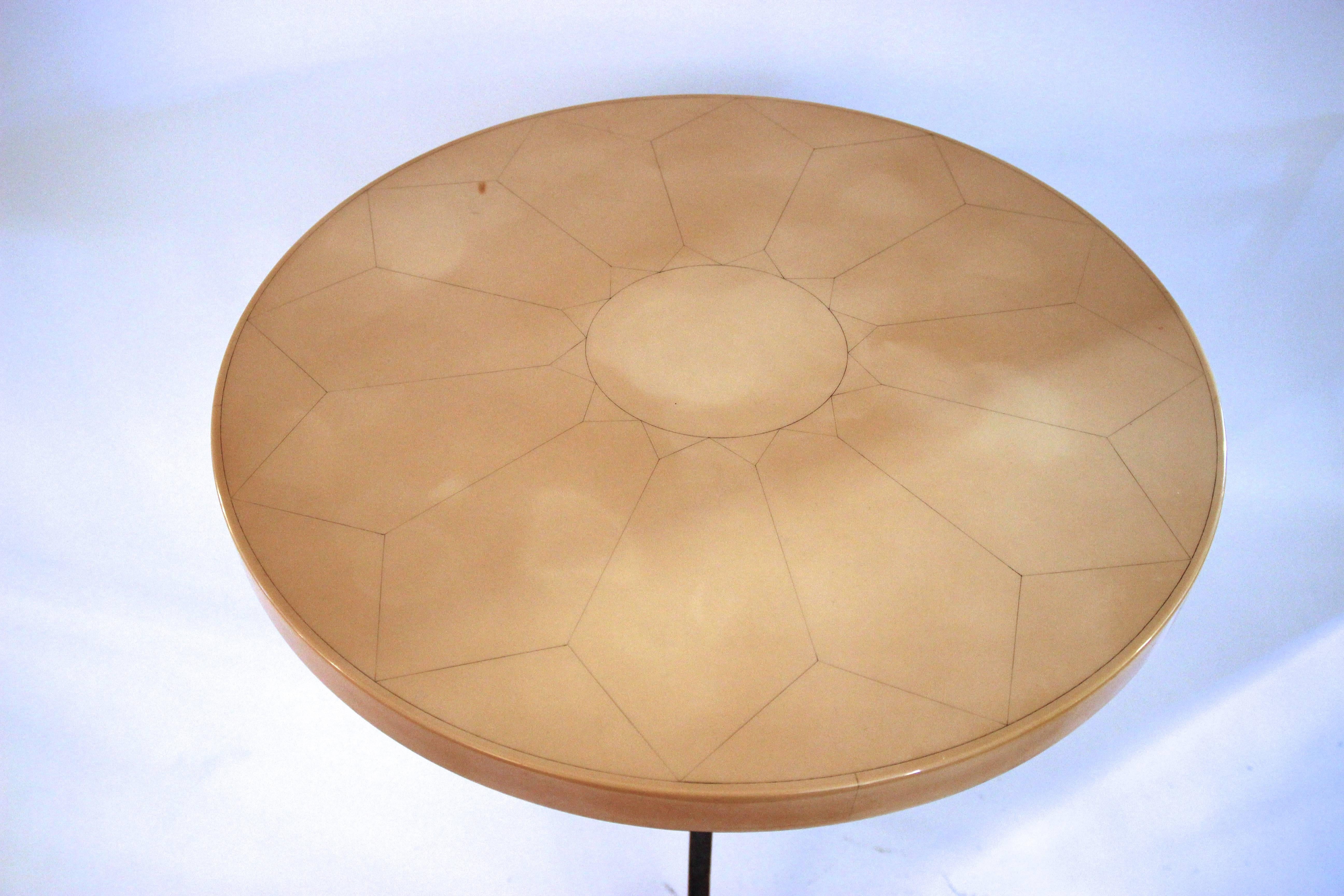 Mid-Century Modern Maison Jansen, Pedestal Table, Lacquered Wood and Iron Base, France, circa 1970