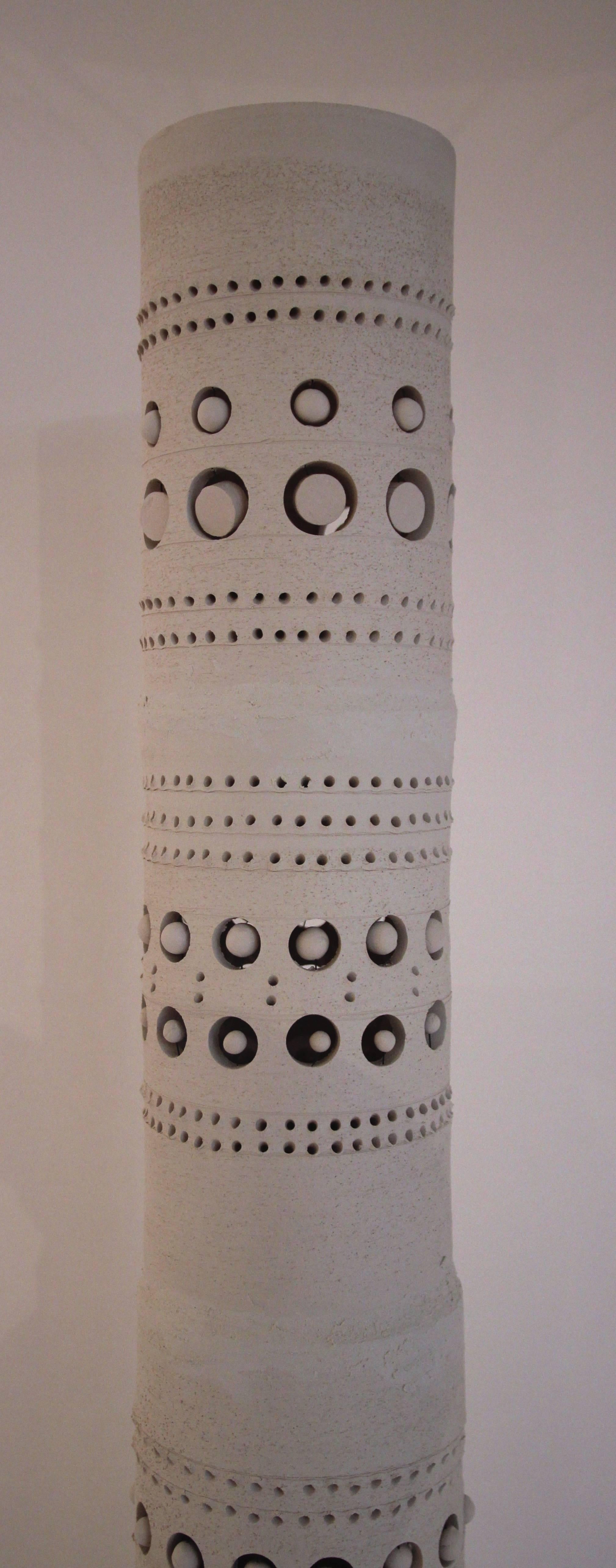 Mid-Century Modern White Ceramic TOTEM Floor Lamp by Georges Pelletier, Signed, circa 1970, France