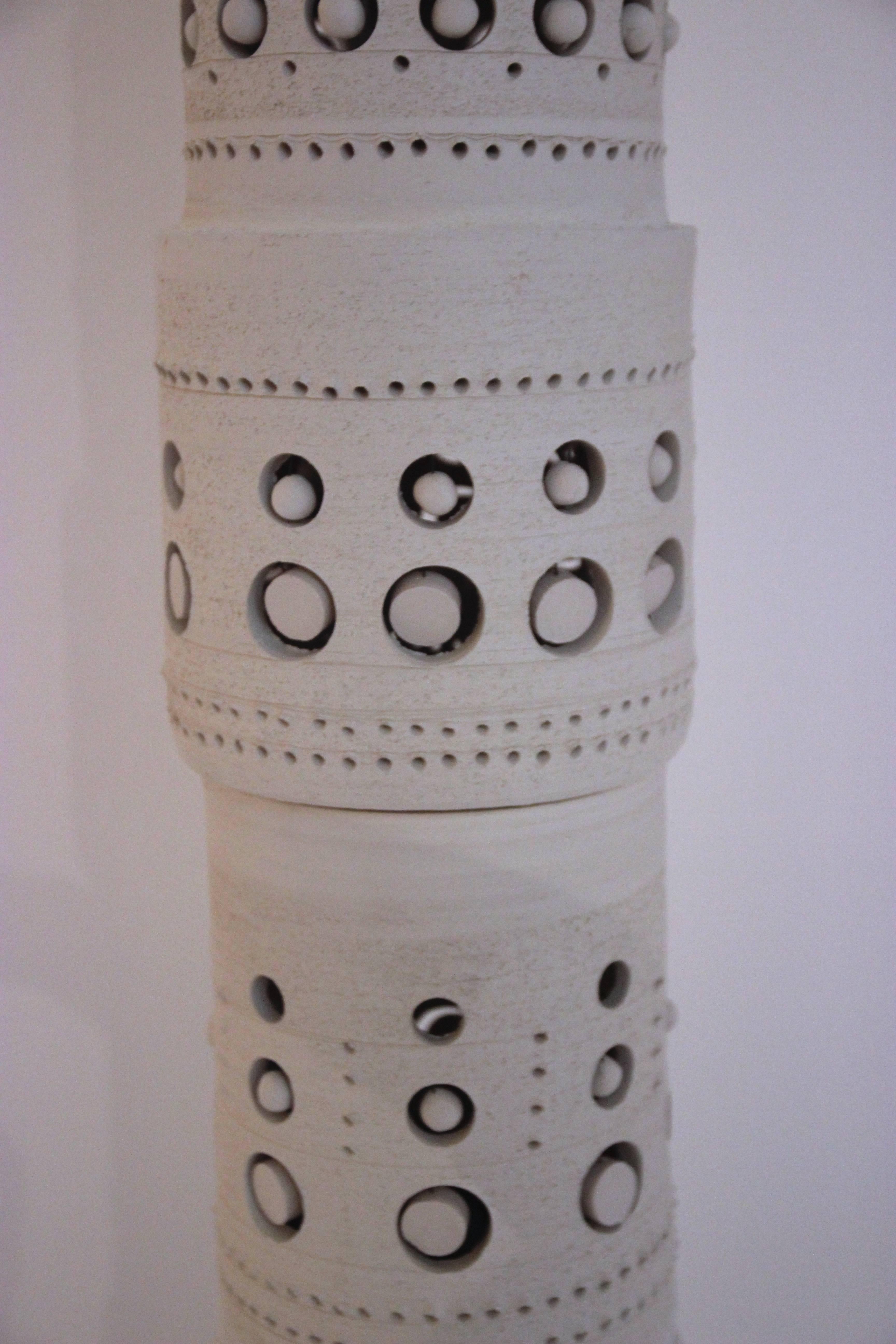 French White Ceramic TOTEM Floor Lamp by Georges Pelletier, Signed, circa 1970, France