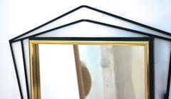 Ferrabini Giovanni, Mirror, Gold-Plated Brass and Black Lacquer, circa 1970