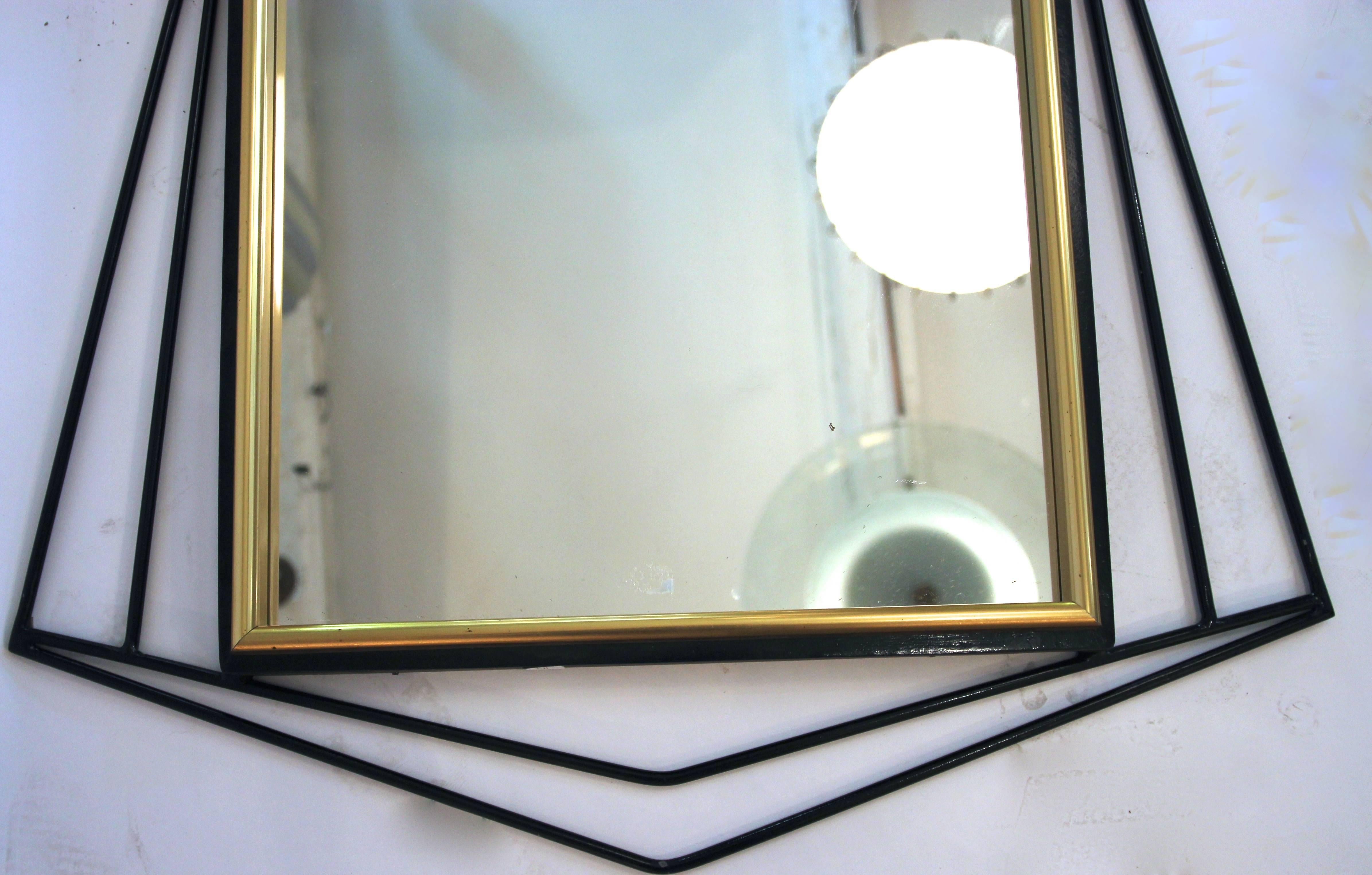 Italian Ferrabini Giovanni, Mirror, Gold-Plated Brass and Black Lacquer, circa 1970