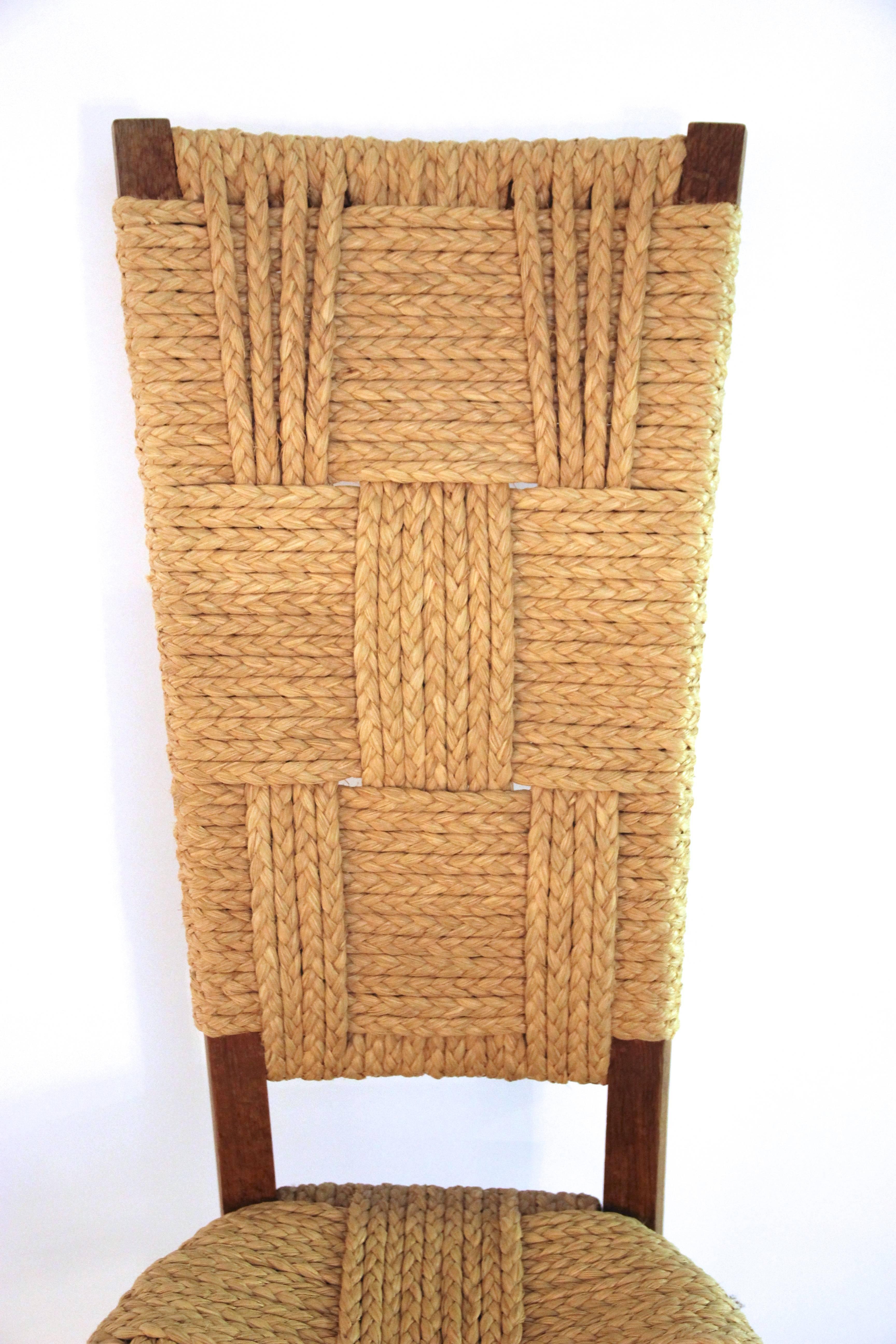 Modern Audoux-Minet, Suite of Four Chairs, Rattan and Wood, circa 1970, France