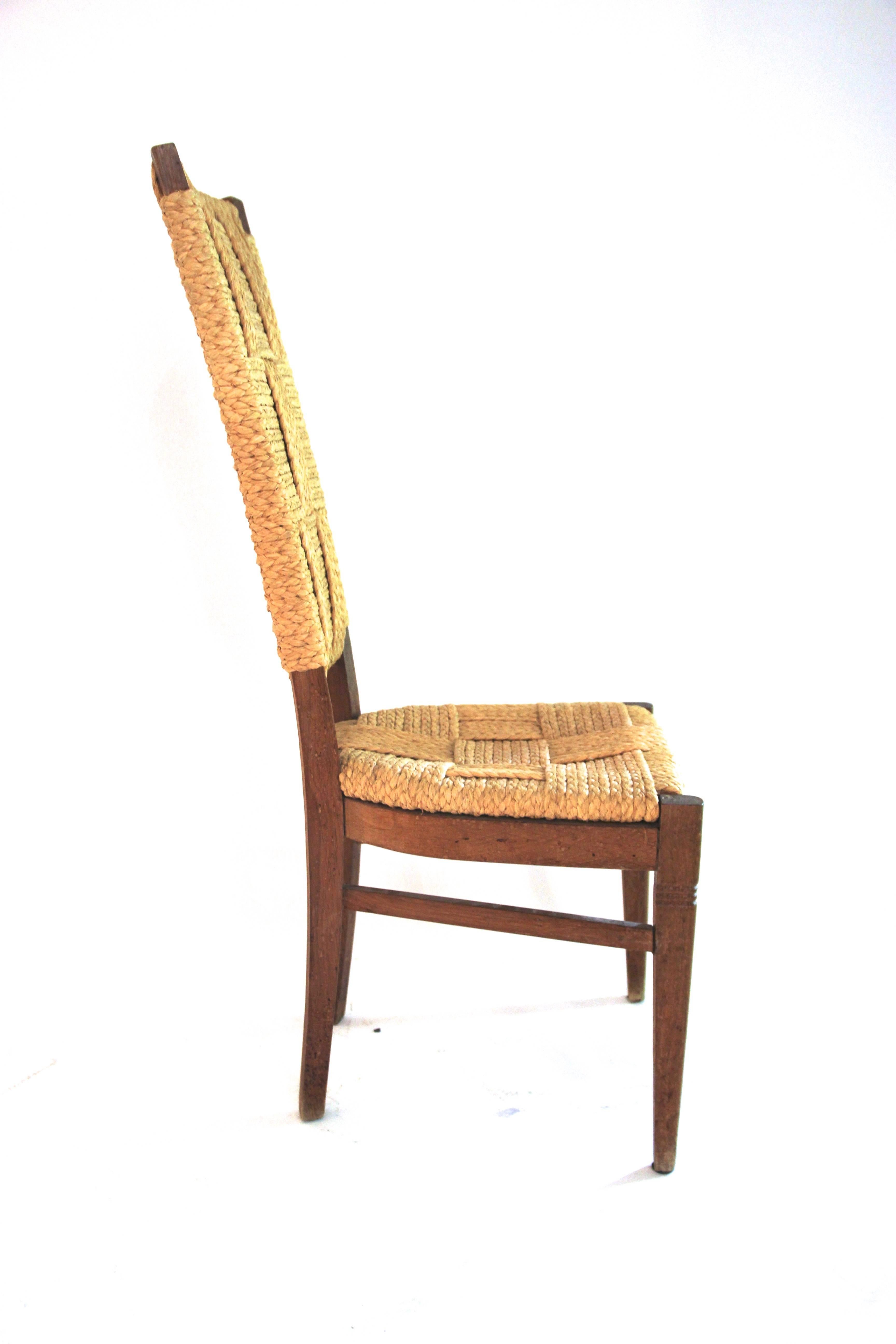 Audoux-Minet, Suite of Four Chairs, Rattan and Wood, circa 1970, France In Good Condition In Nice, Cote d' Azur