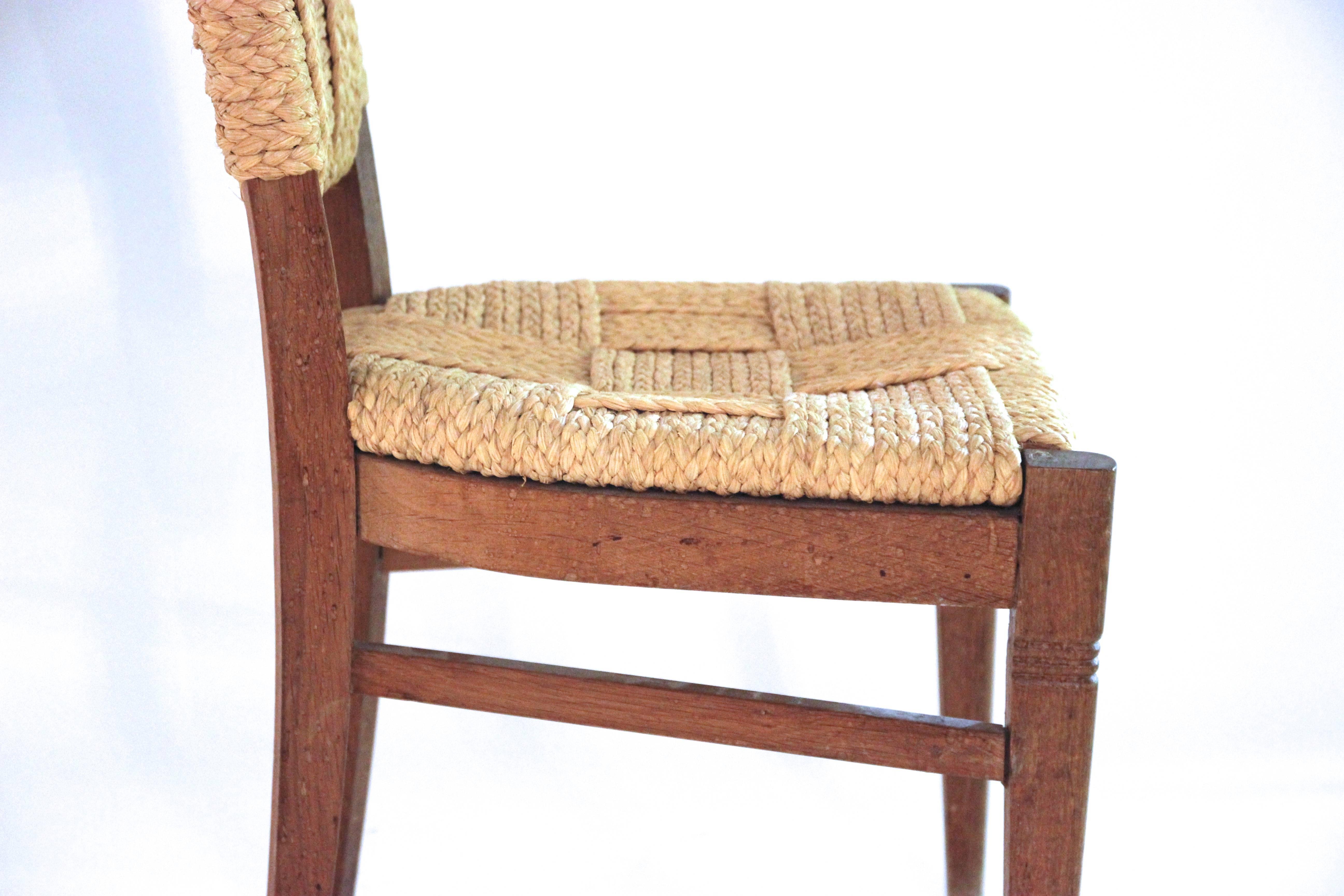 Late 20th Century Audoux-Minet, Suite of Four Chairs, Rattan and Wood, circa 1970, France