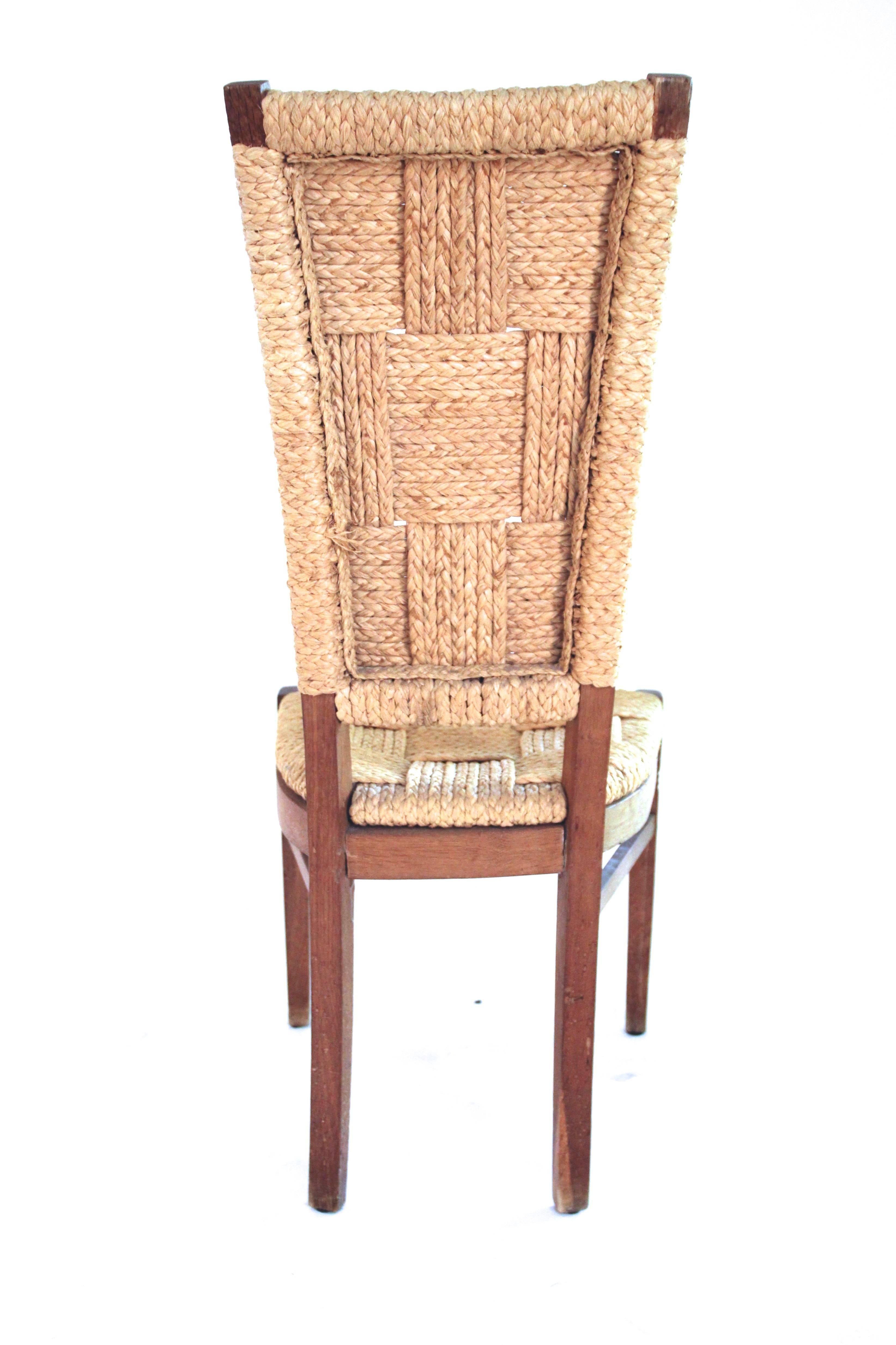 Audoux-Minet, Suite of Four Chairs, Rattan and Wood, circa 1970, France 1