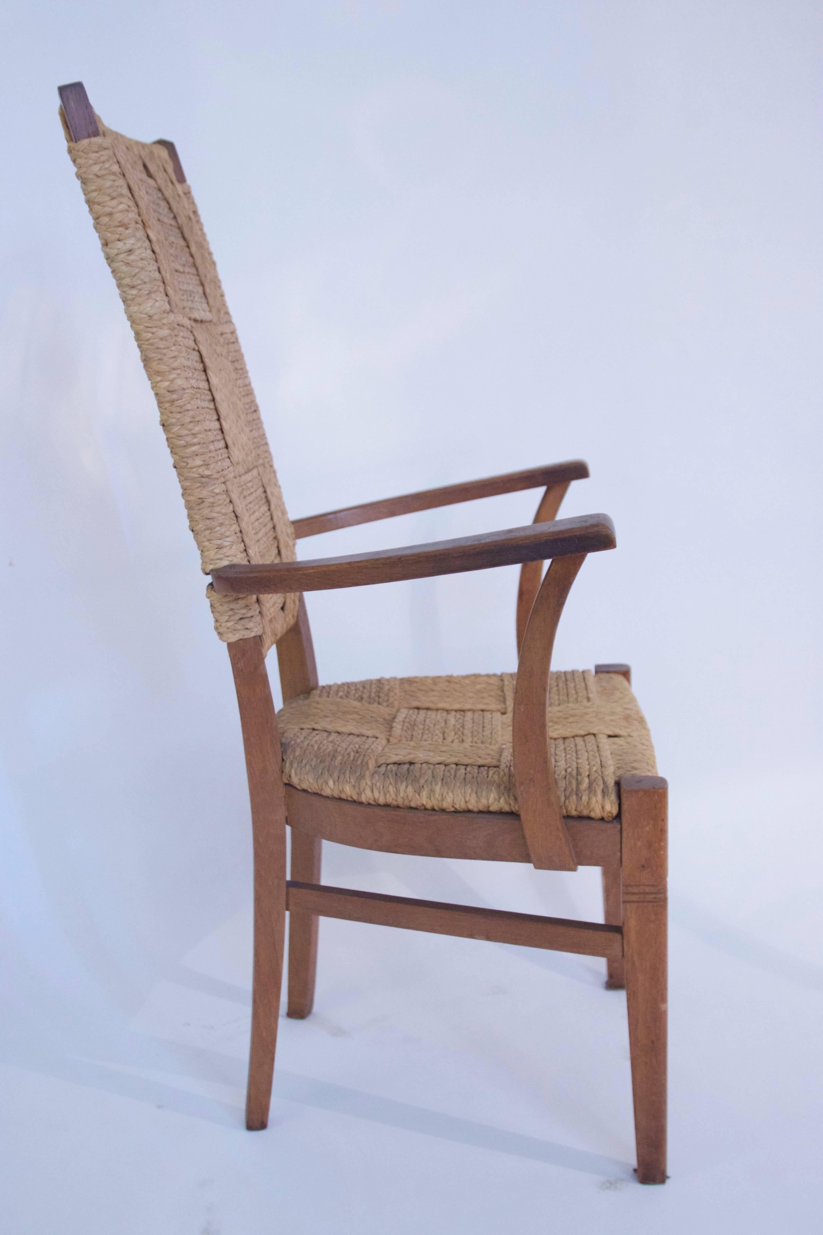Late 20th Century Audoux-Minet, Suite of Four Armchairs, Rattan and Wood, circa 1970, France