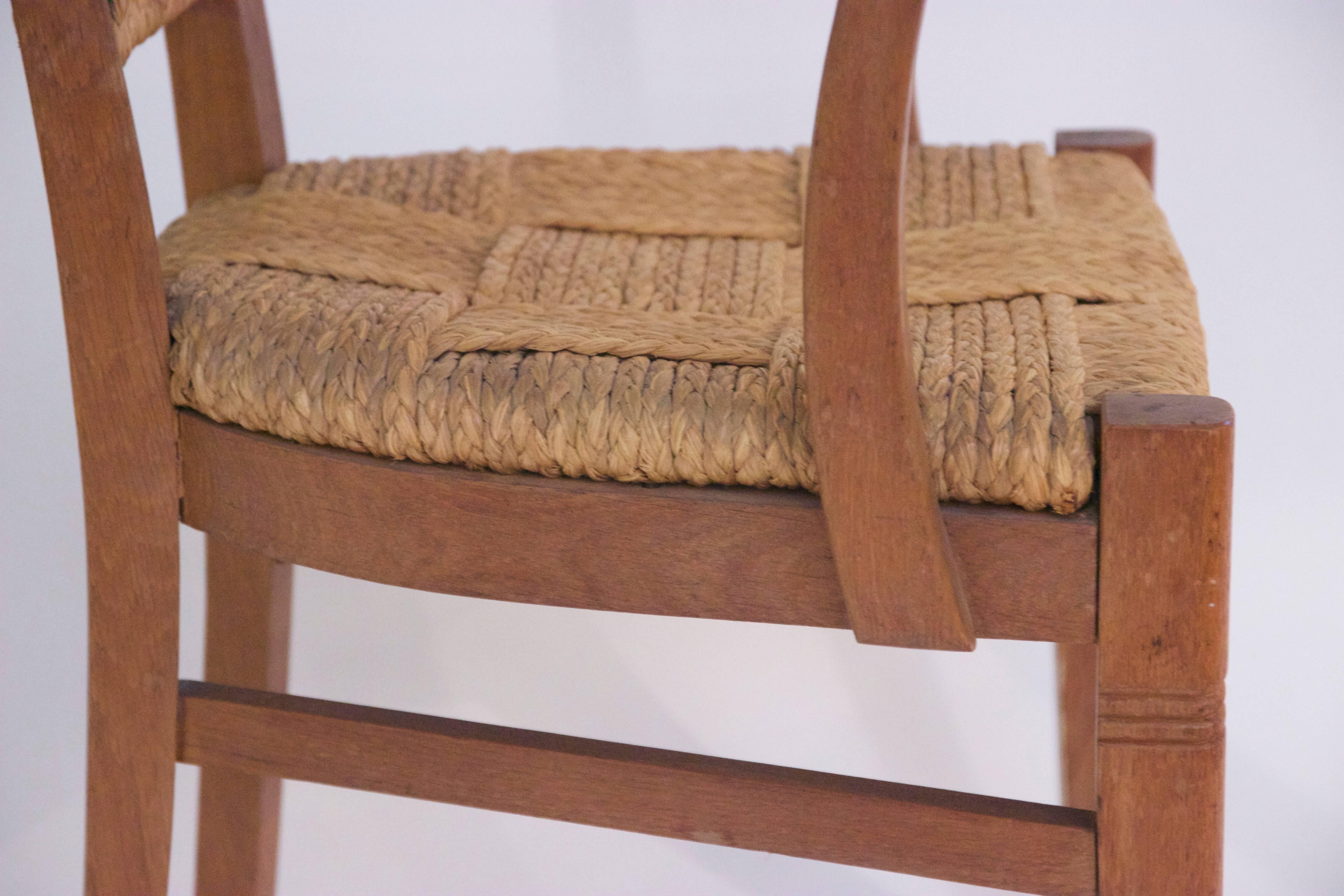 Audoux-Minet, Suite of Four Armchairs, Rattan and Wood, circa 1970, France 1