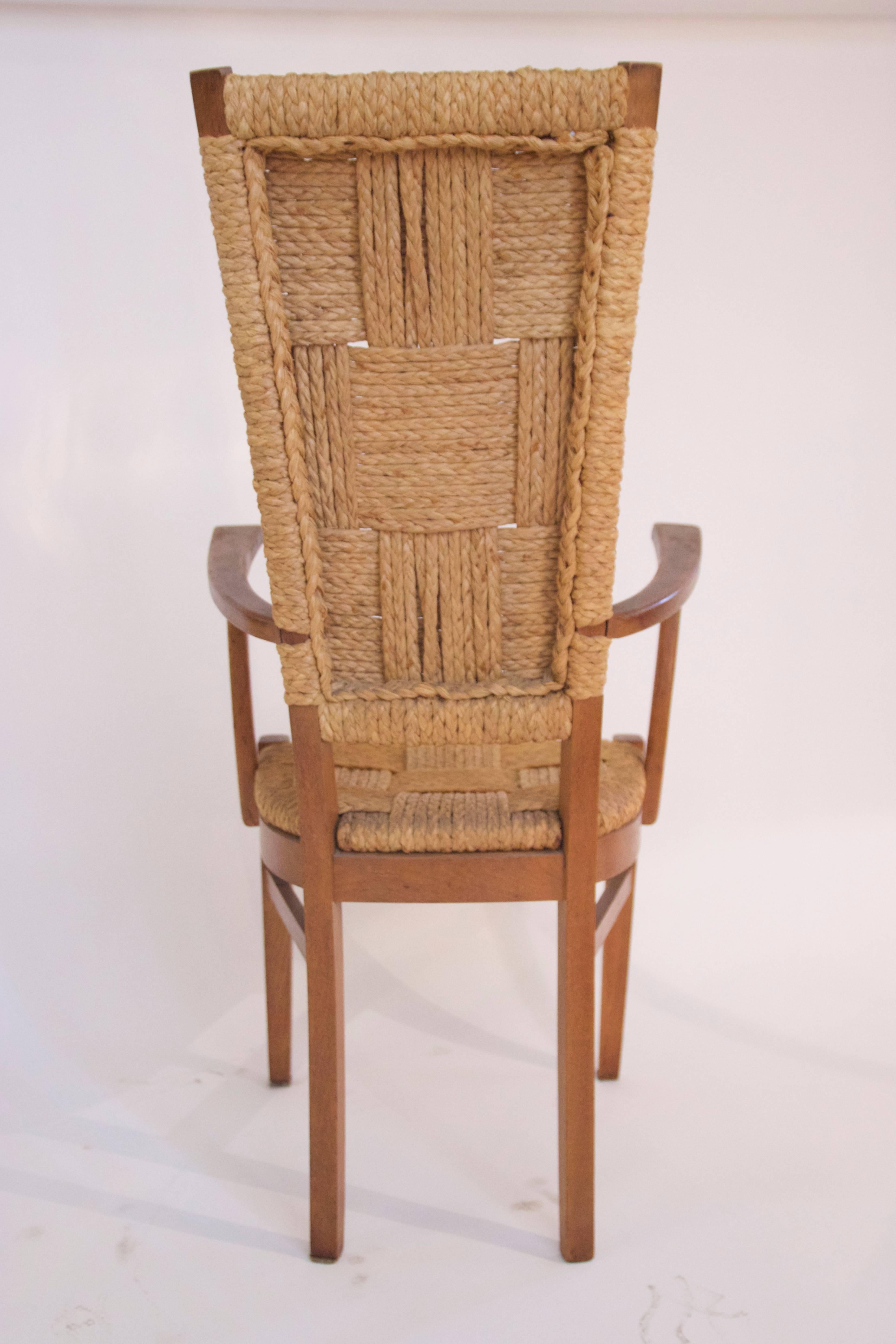 Audoux-Minet, Suite of Four Armchairs, Rattan and Wood, circa 1970, France 2