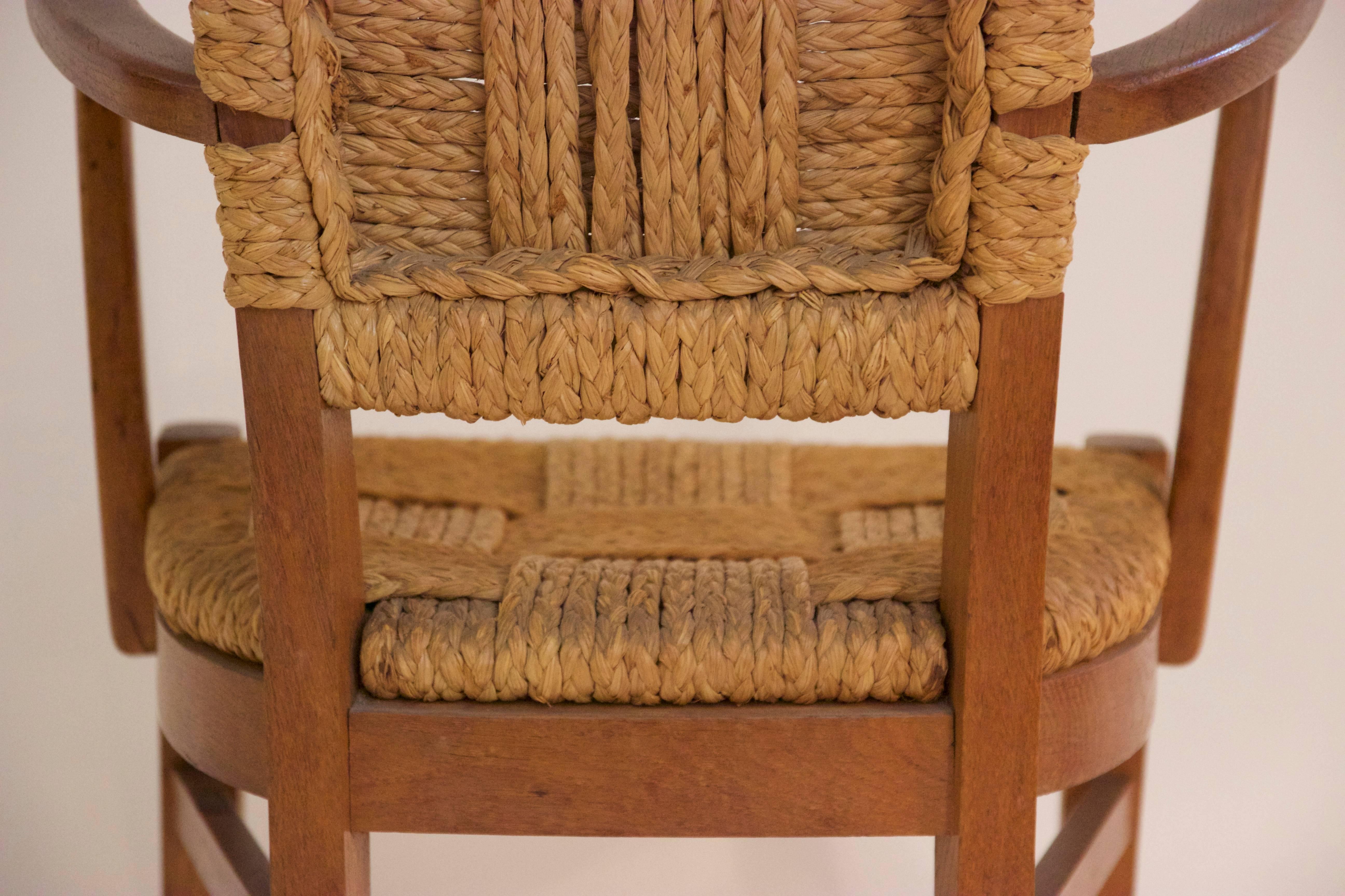 Audoux-Minet, Suite of Four Armchairs, Rattan and Wood, circa 1970, France 3