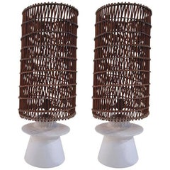 Style Jean-Michel Frank Pair of Lamps, Plaster and Wicker, circa 1950, France