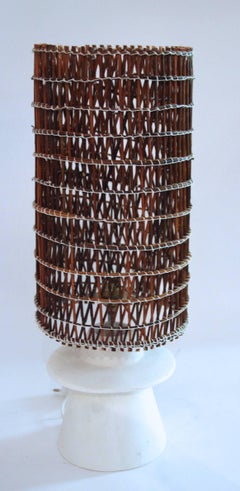 Style Jean-Michel Frank Pair of Lamps, Plaster and Wicker, circa 1950, France
