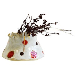 Red Dots on White Olé Vase No 13 by artist - designer Hania Jneid
