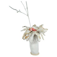 Art Nouveau Inspired Floral White Stoneware Vase by artist designer Hania Jneid