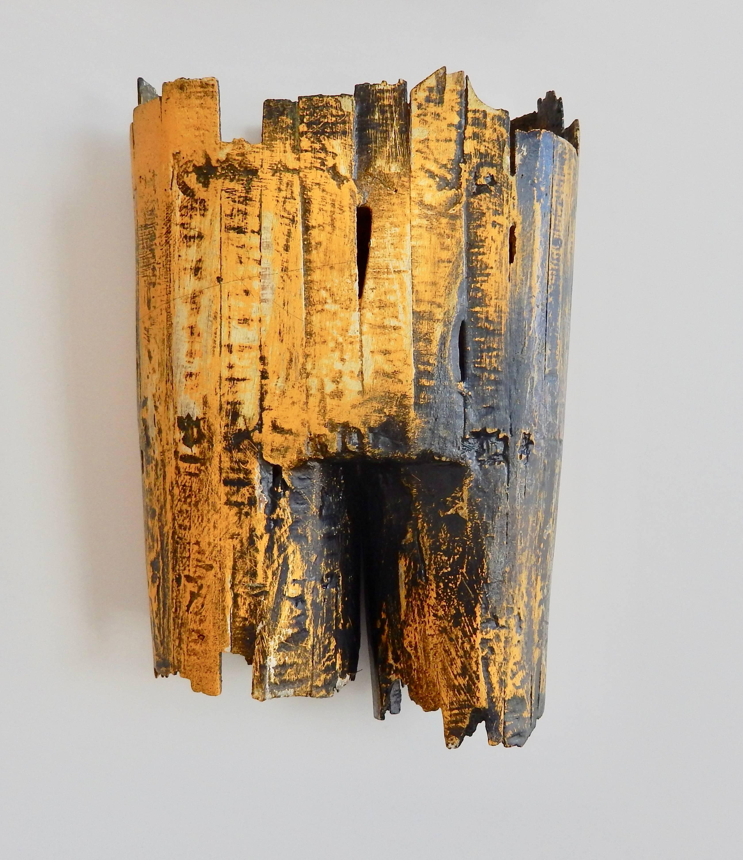 A constructed and painted wood sculpture titled 