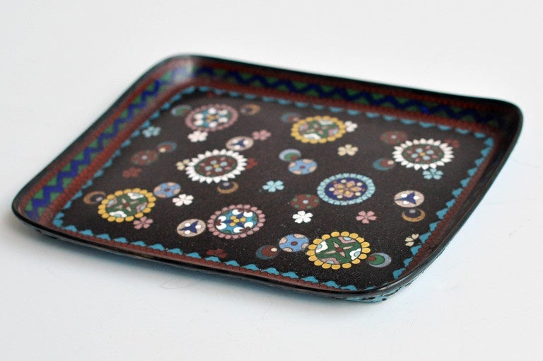 Japanese Absract Cloisonne Tray w/Geometric Design
