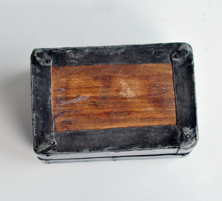 Art Nouveau Wood Stamp Box with Hand-Wrought Metal Overlay 3