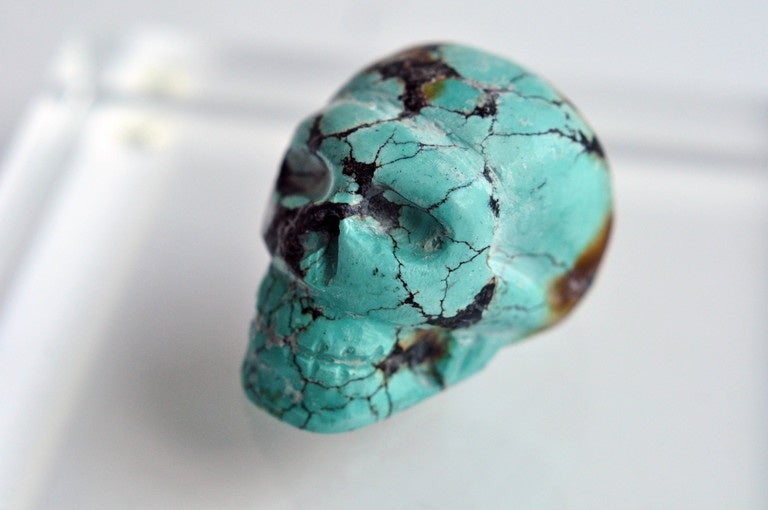 Late 20th Century 1980s Small Carved Turquoise Matrix Skull