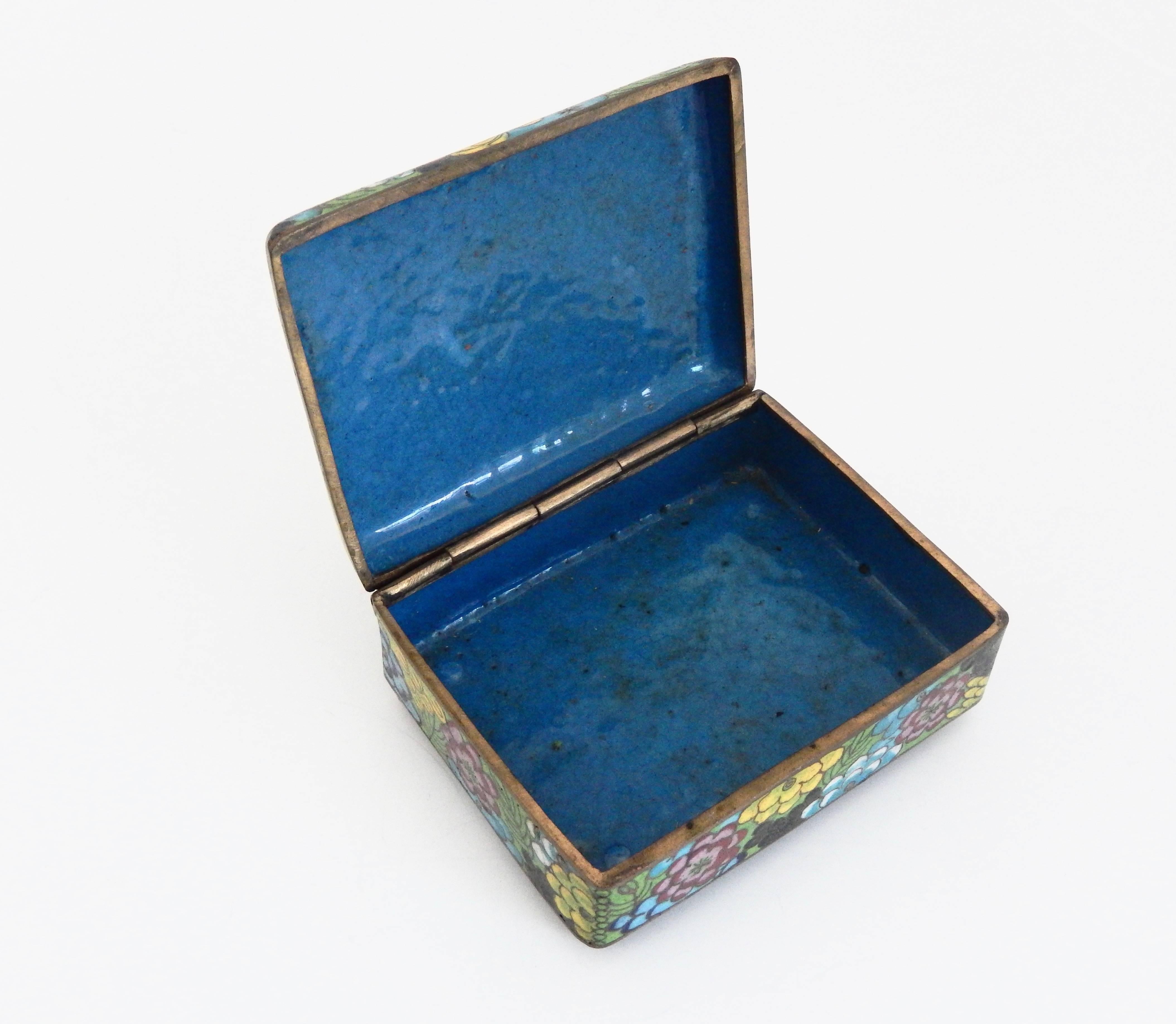 Cloissoné Vintage Cloisonné Cigarette Box and Match Holder with Floral Motif For Sale