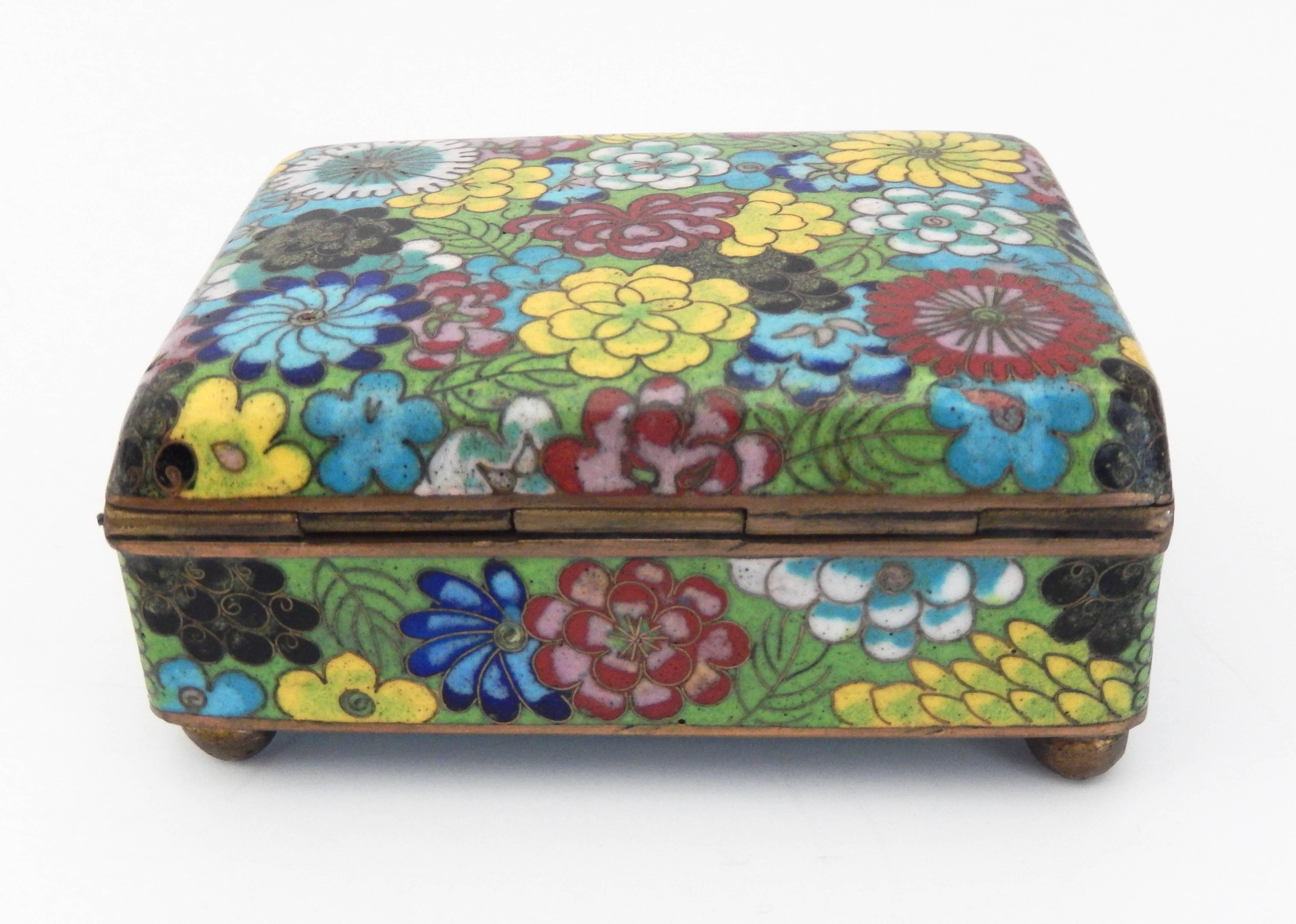 Japanese Vintage Cloisonné Cigarette Box and Match Holder with Floral Motif For Sale