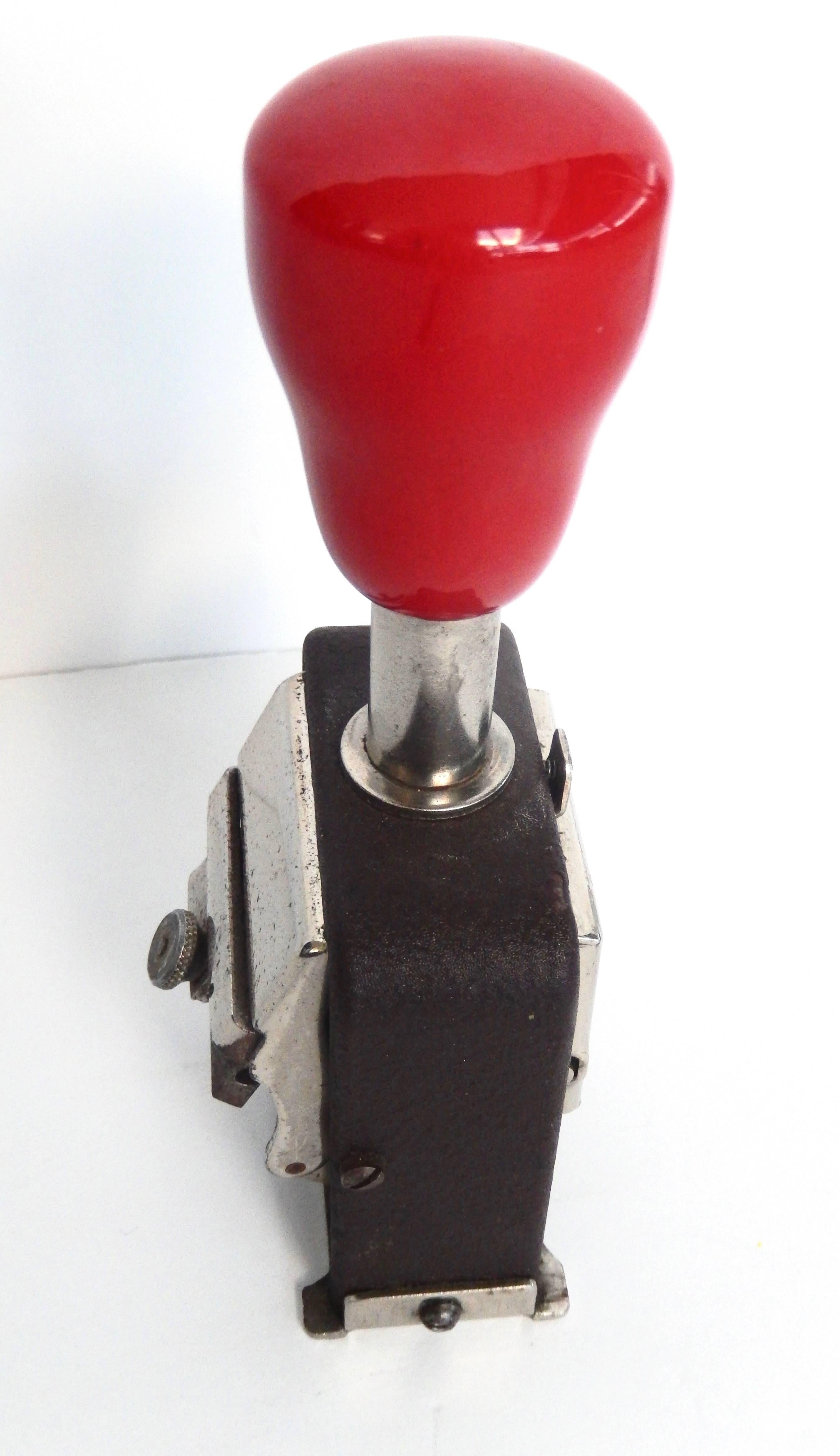 Mid-20th Century American Art Deco/Red Handled Industrial Vintage Numbering Machine For Sale