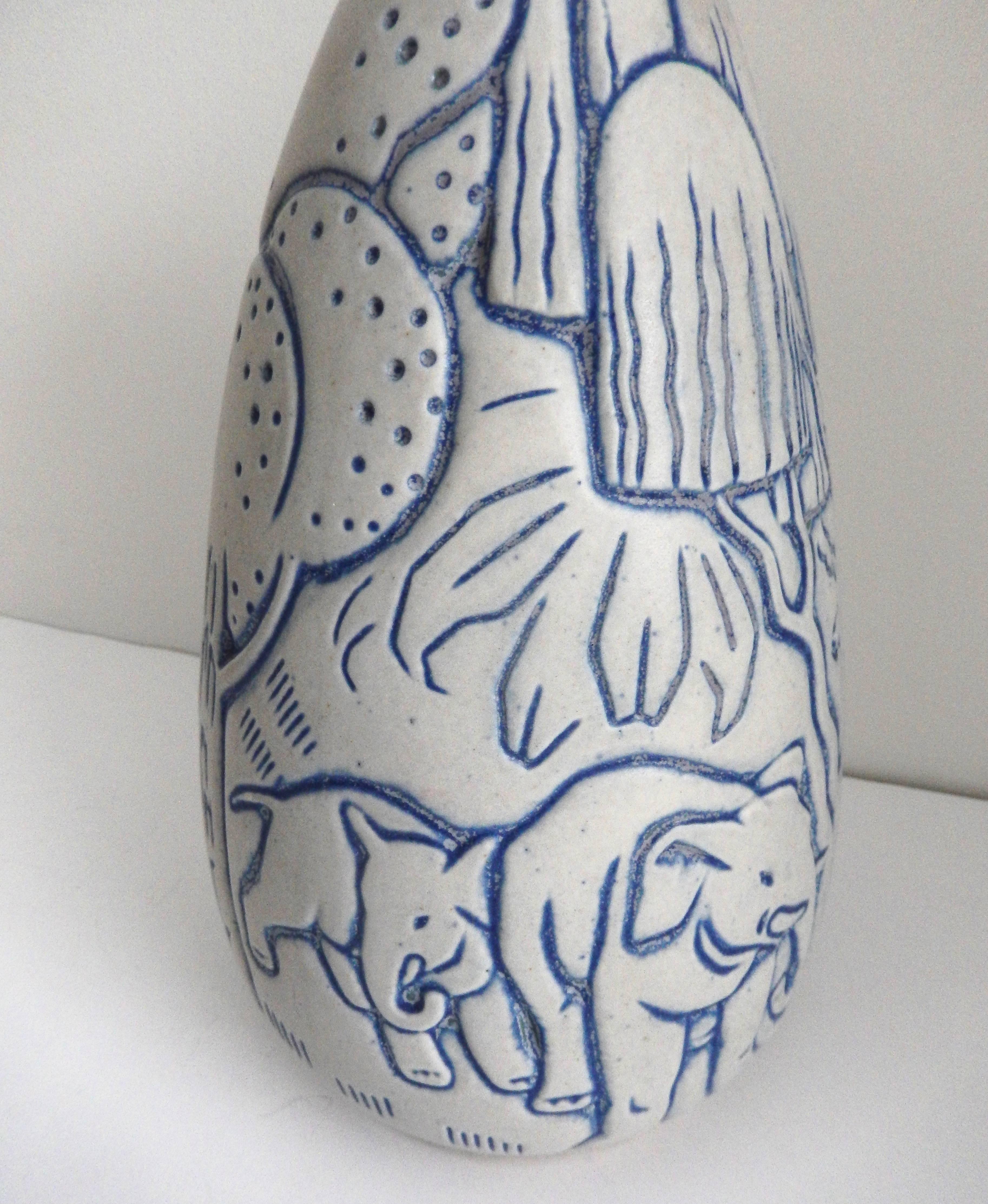 Glazed Tall Art Deco Stoneware Vase by Andre Legrand for Les Freres Mougin, Nancy