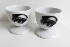 Rare Pair of Surreal Ceramic Egg Holders by Fornasetti, 1960s