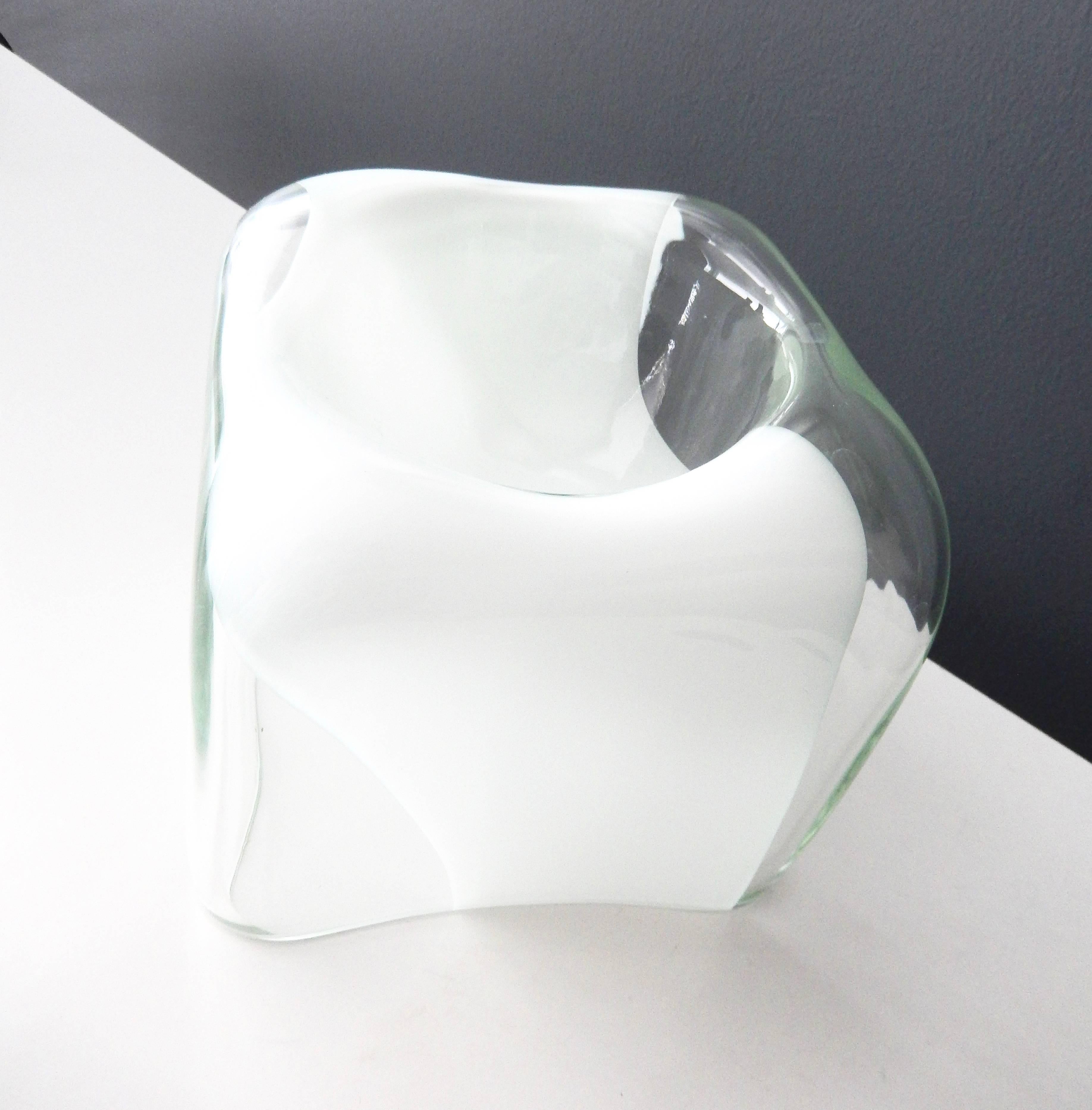 Blown Glass 1970s Italian Glass Bowl with White Band by Carlo Nason for Mazzega For Sale
