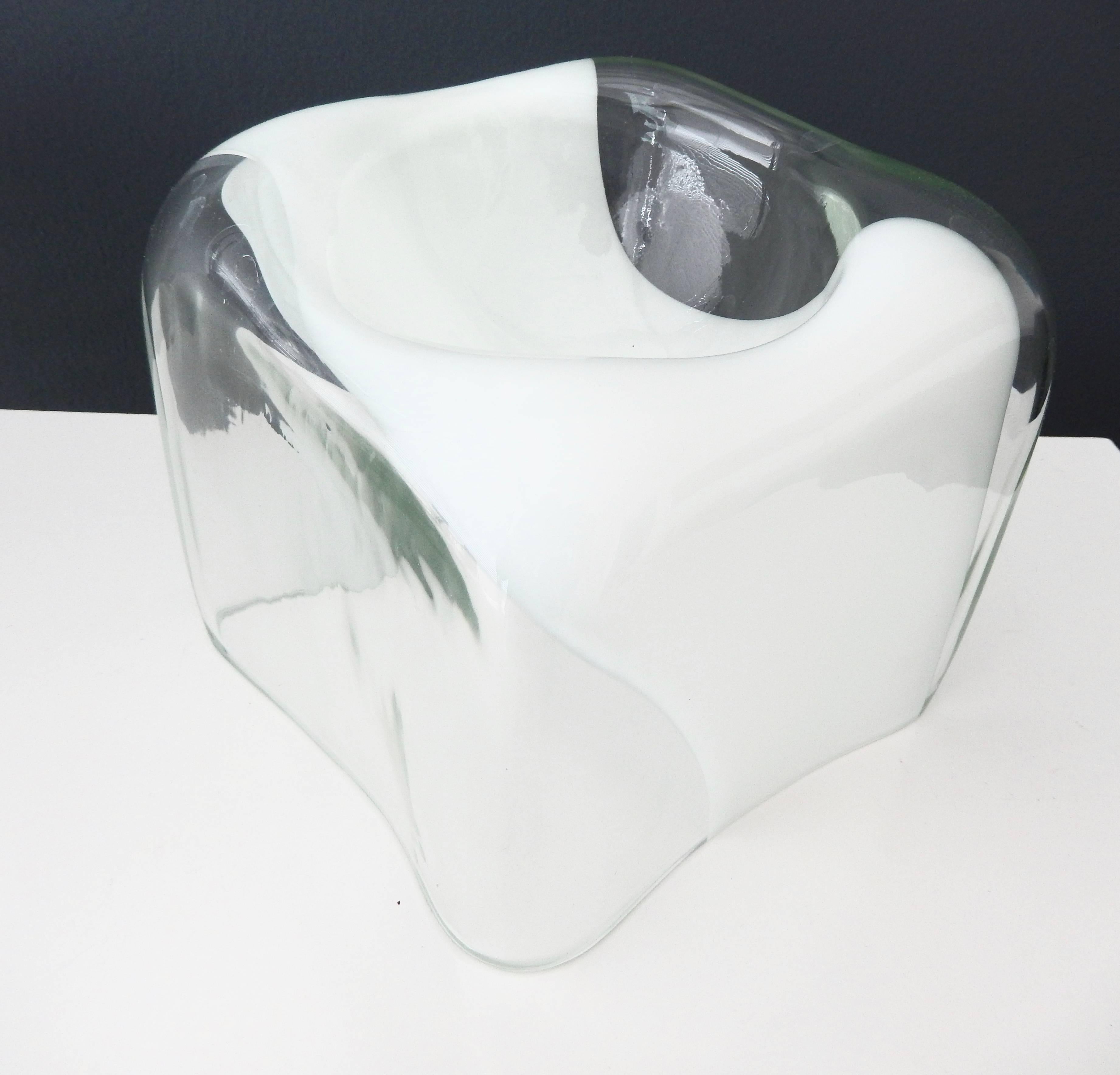 1970s Italian Glass Bowl with White Band by Carlo Nason for Mazzega For Sale 1