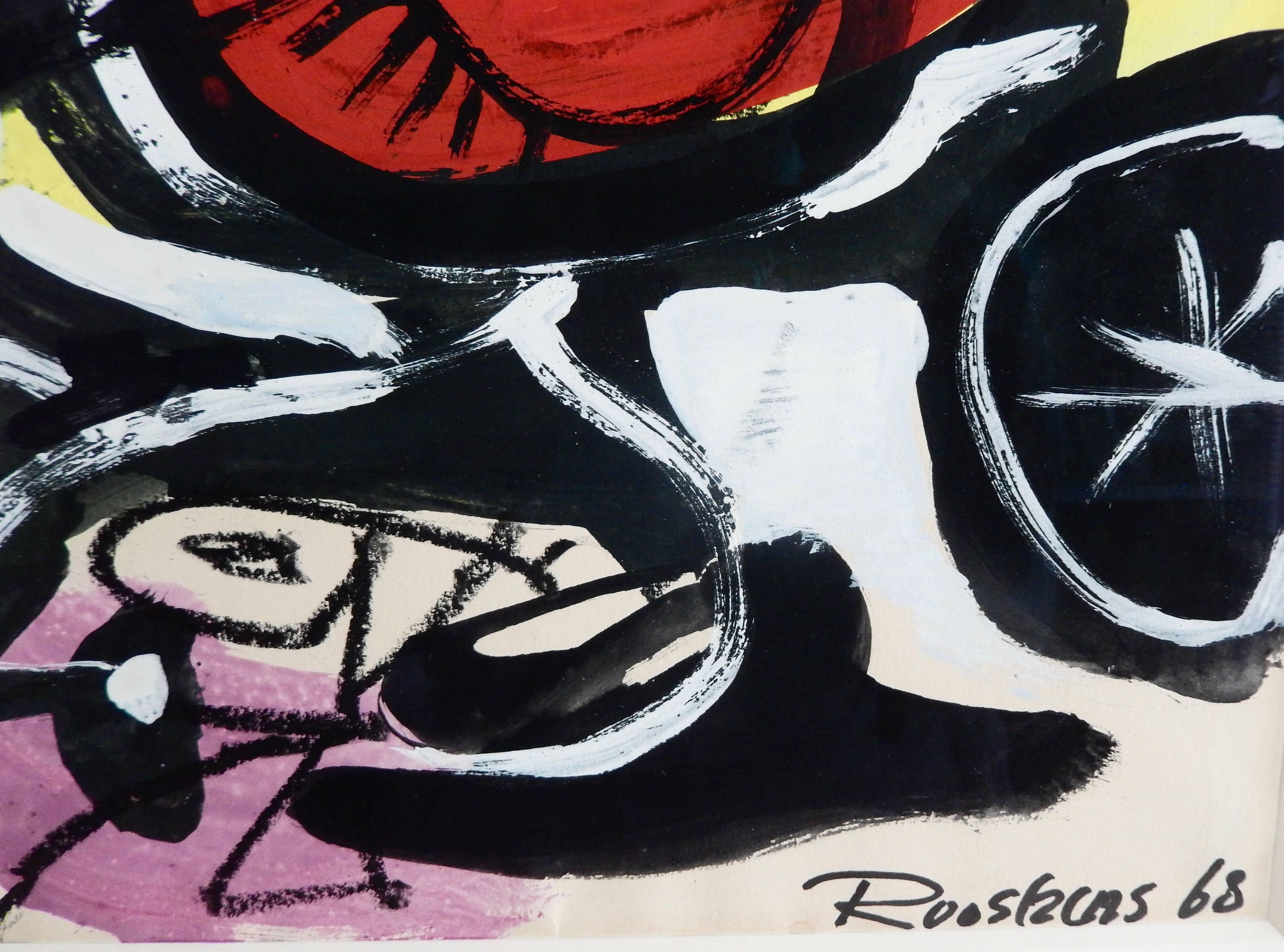 Modern 1960s Anton Rooskens Expressionist Gouache, 