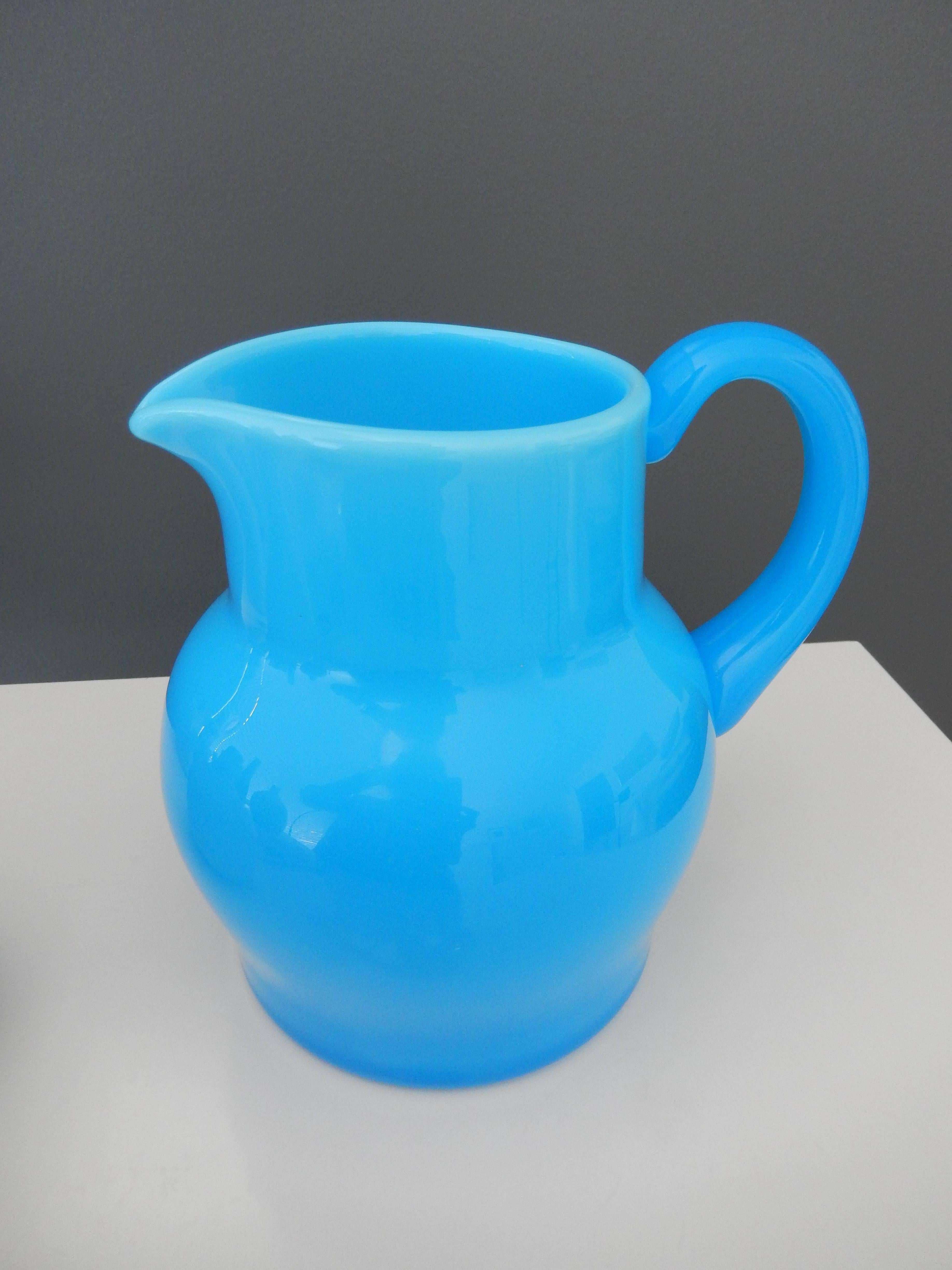 Mid-20th Century 1960s Modern Blue Glass Pitcher by Erik Hoglund For Sale