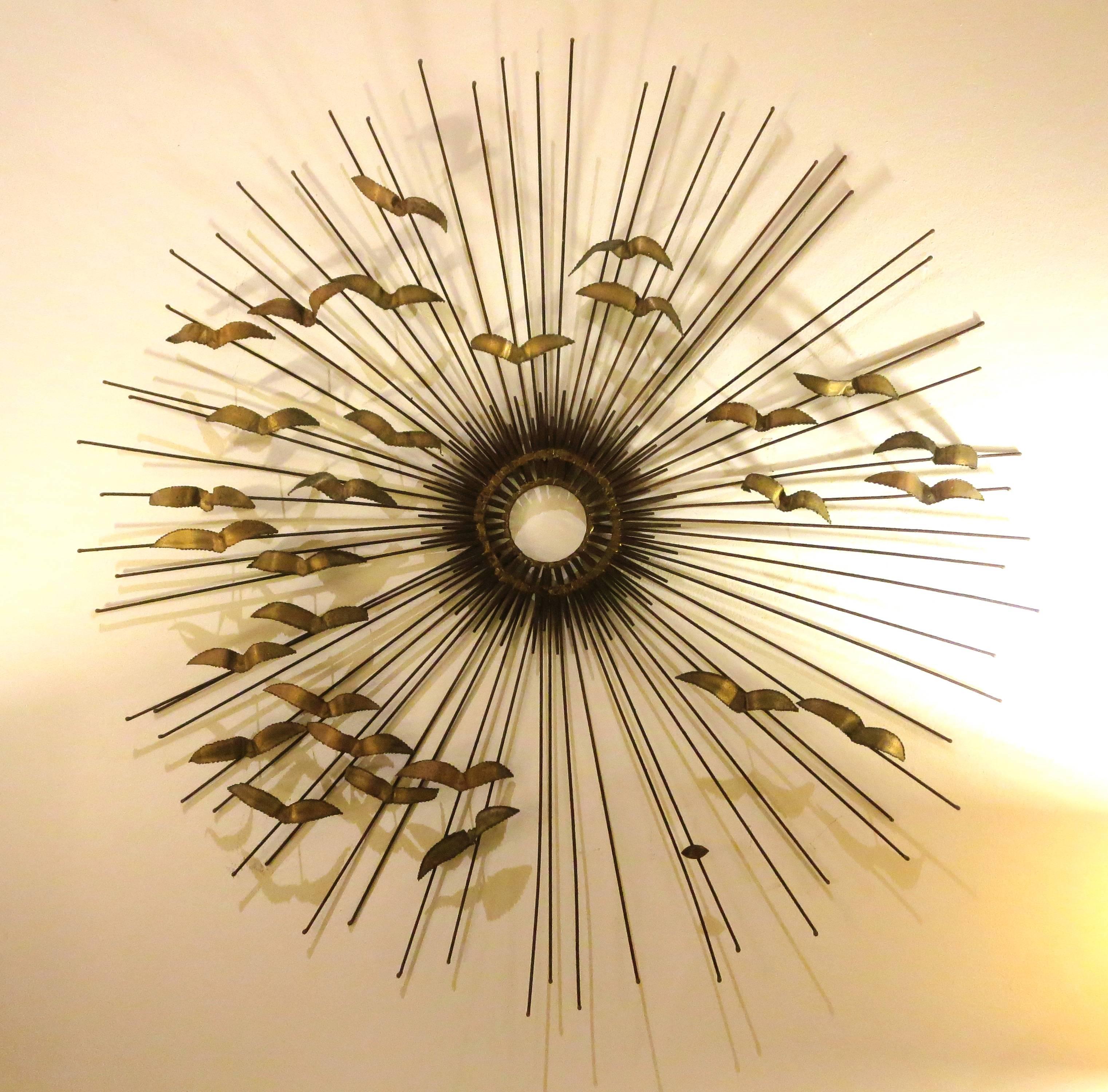 Hollywood Regency Stricking Large Sunburst Nails and Brass Welded Wall Hanging by Degroot