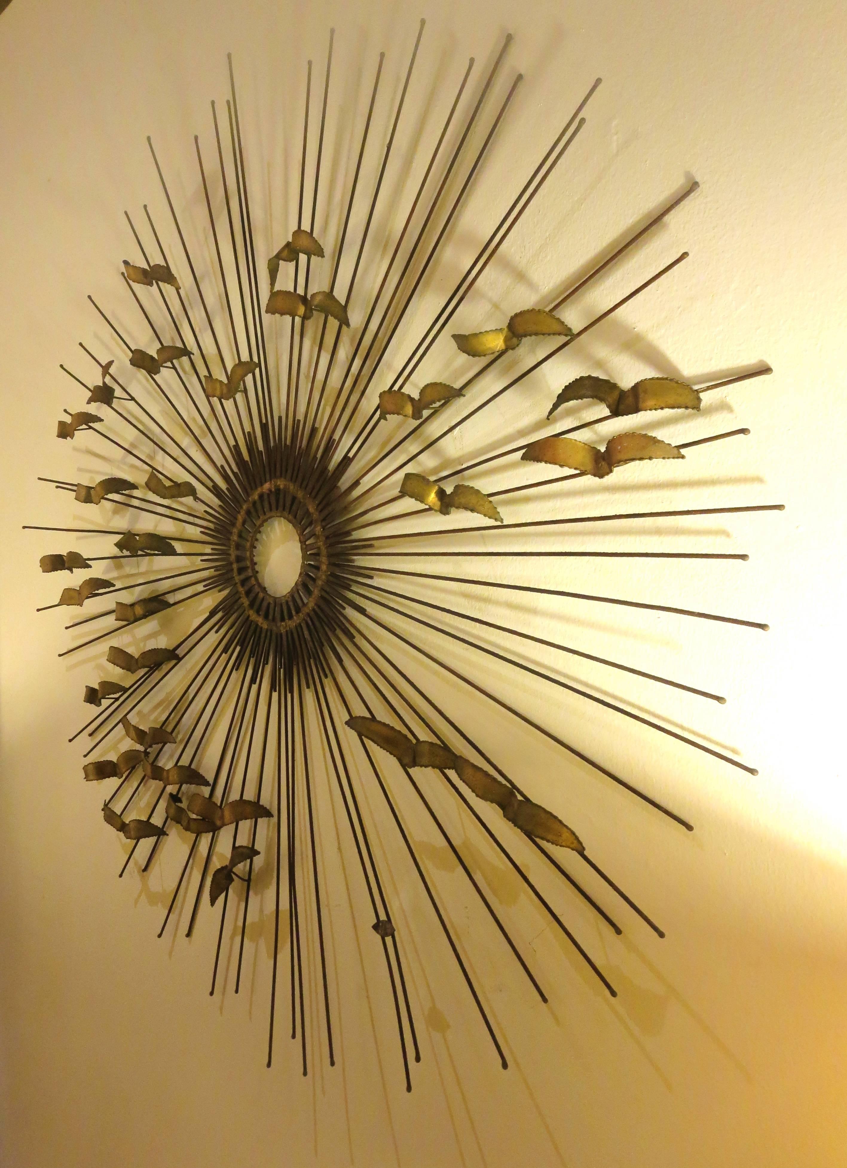 American Stricking Large Sunburst Nails and Brass Welded Wall Hanging by Degroot