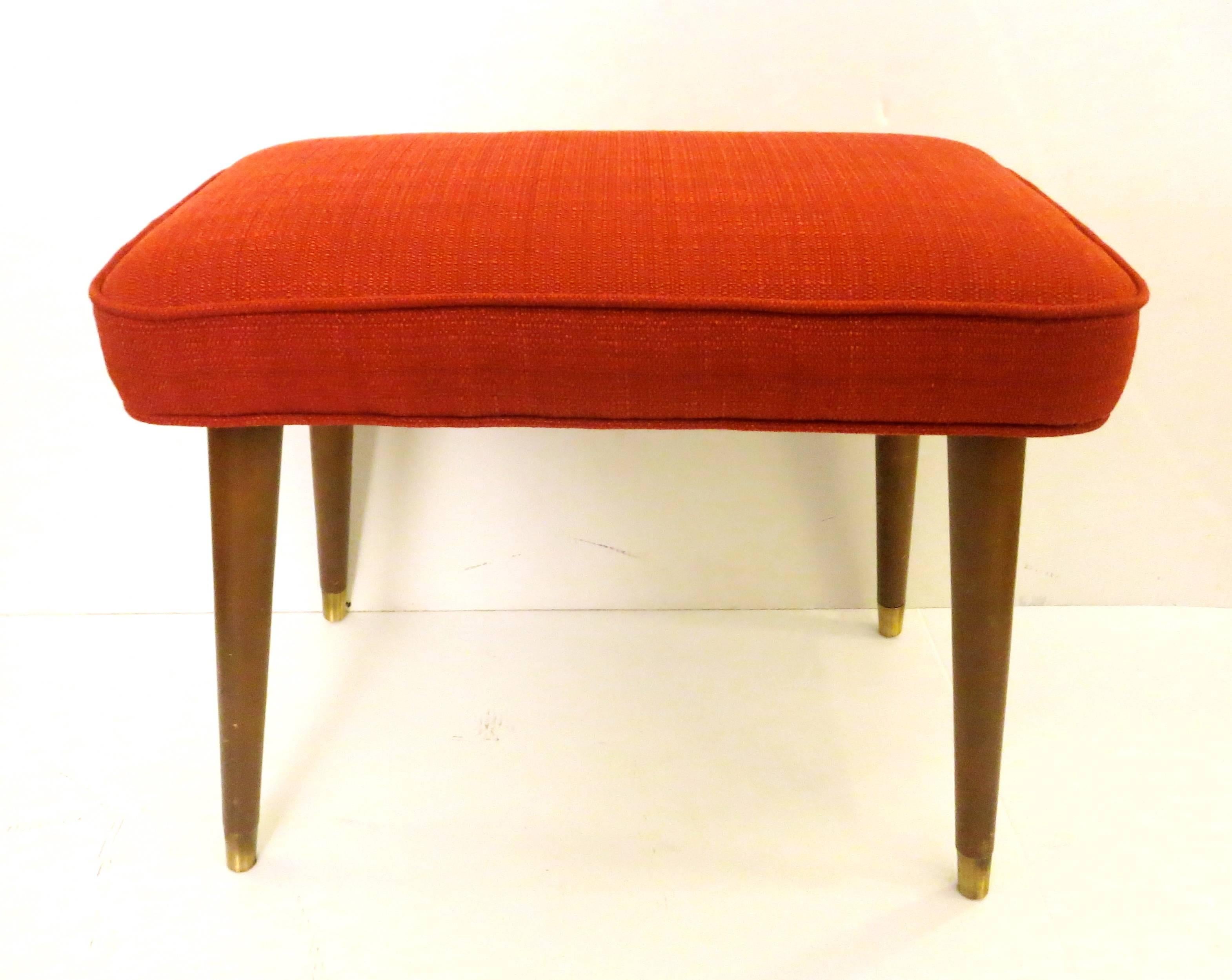 Mid-Century Modern 1950s Atomic Age American Modern Ottoman Footstool Upholstered in Red