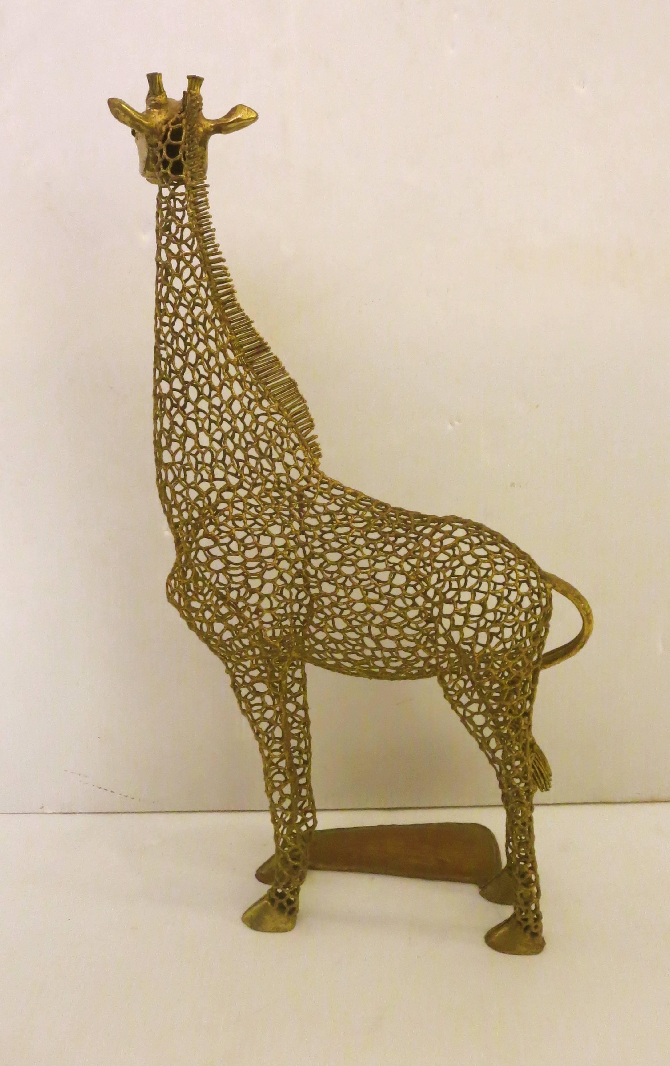 Mid-Century Modern 1970s Rare Tall Brass Giraffe Sculpture by Mexican Artist Luciano Bustamante 