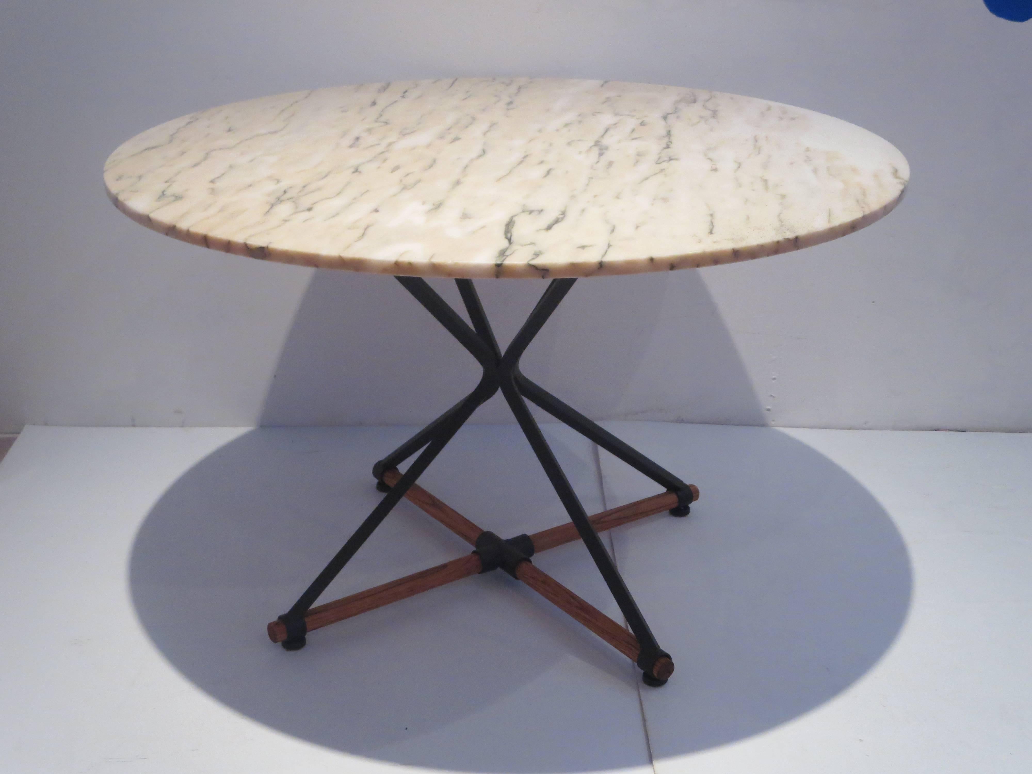 Cleo Baldon Wrought Iron Oak and Marble Dinning Table In Good Condition In San Diego, CA
