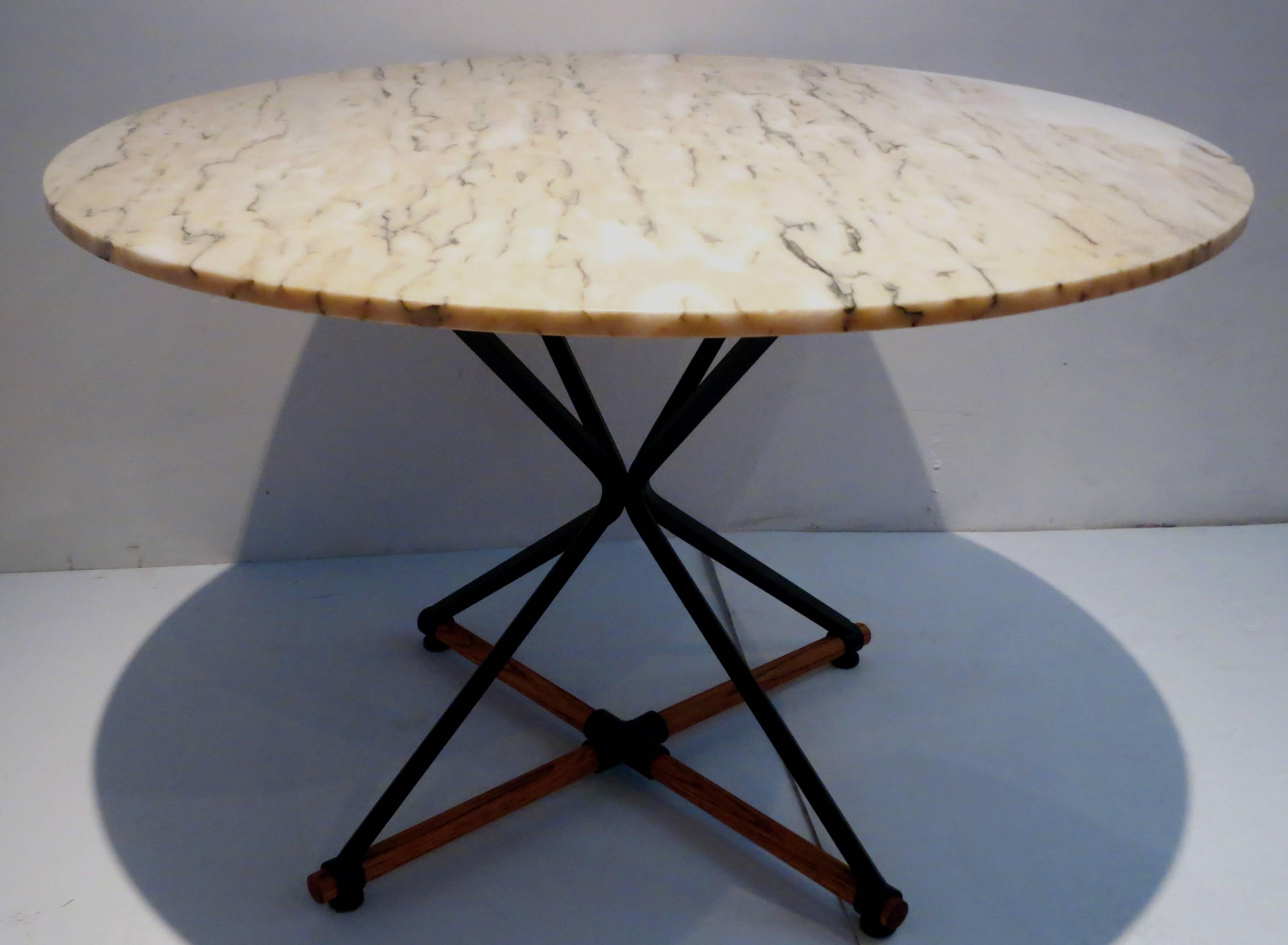 Mid-Century Modern Cleo Baldon Wrought Iron Oak and Marble Dinning Table