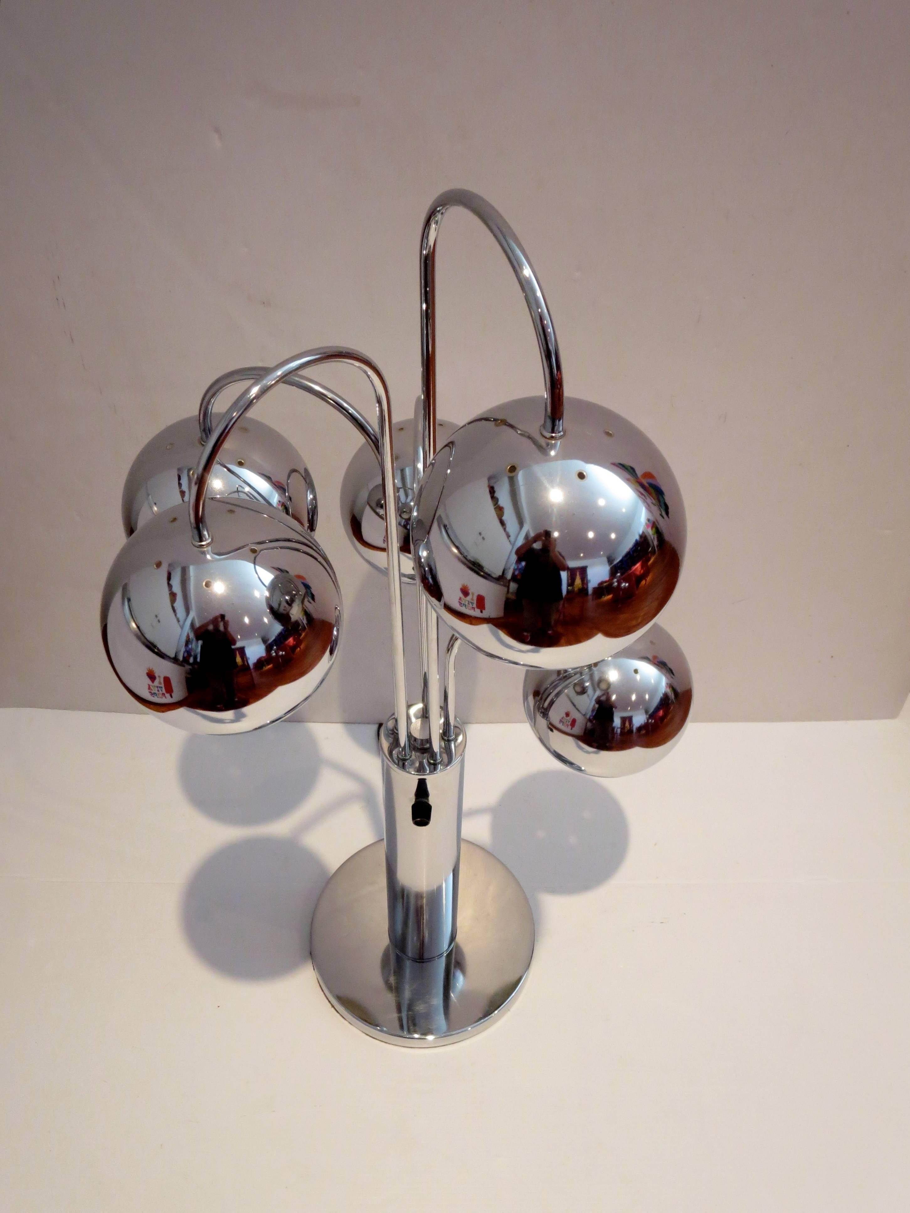 Italian Striking Pair of Chrome Multi Sphere Space Age Table Tall Lamps