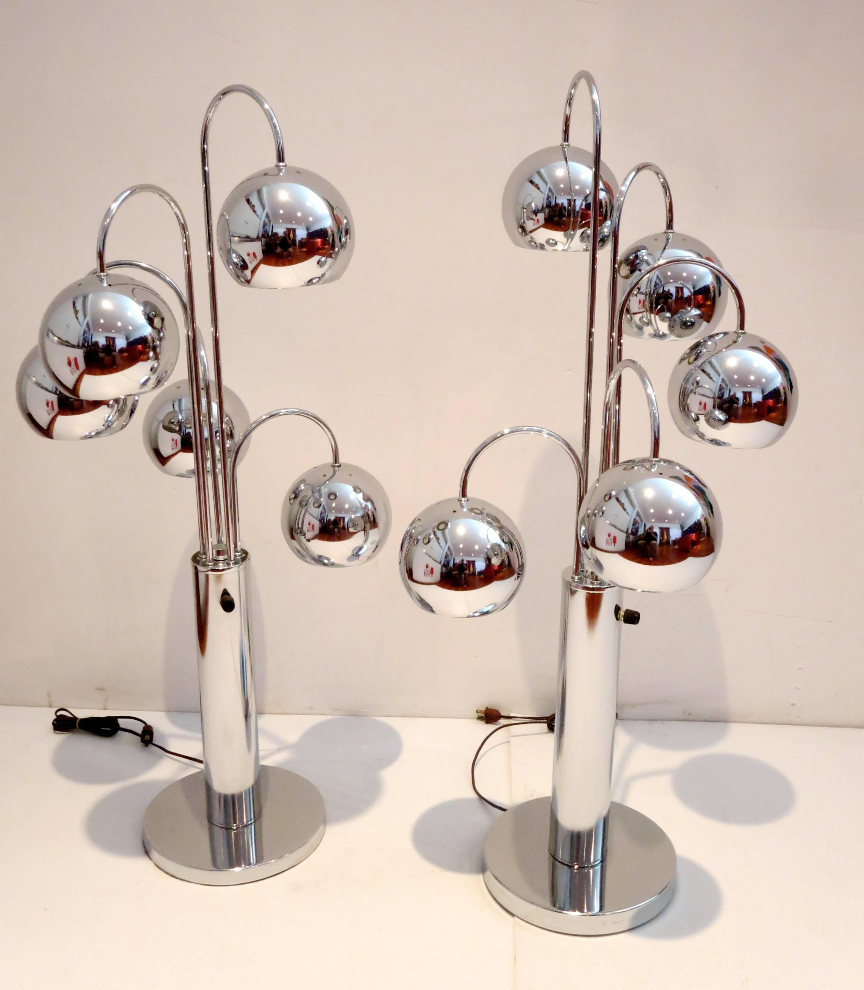 Striking Pair of Chrome Multi Sphere Space Age Table Tall Lamps 1