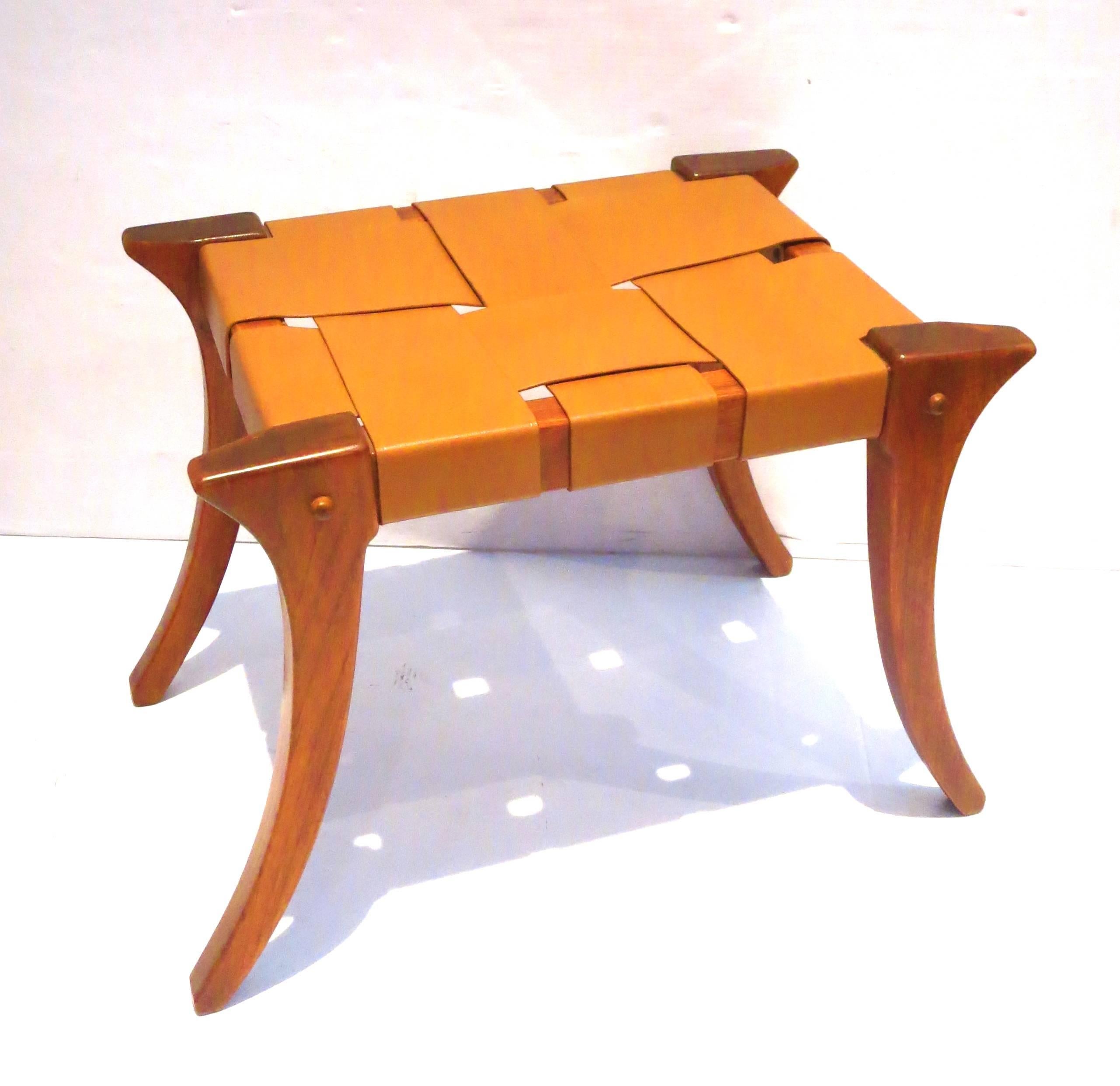1970s Pair of Matching Klismos Style Benches in Leather Straps In Excellent Condition In San Diego, CA