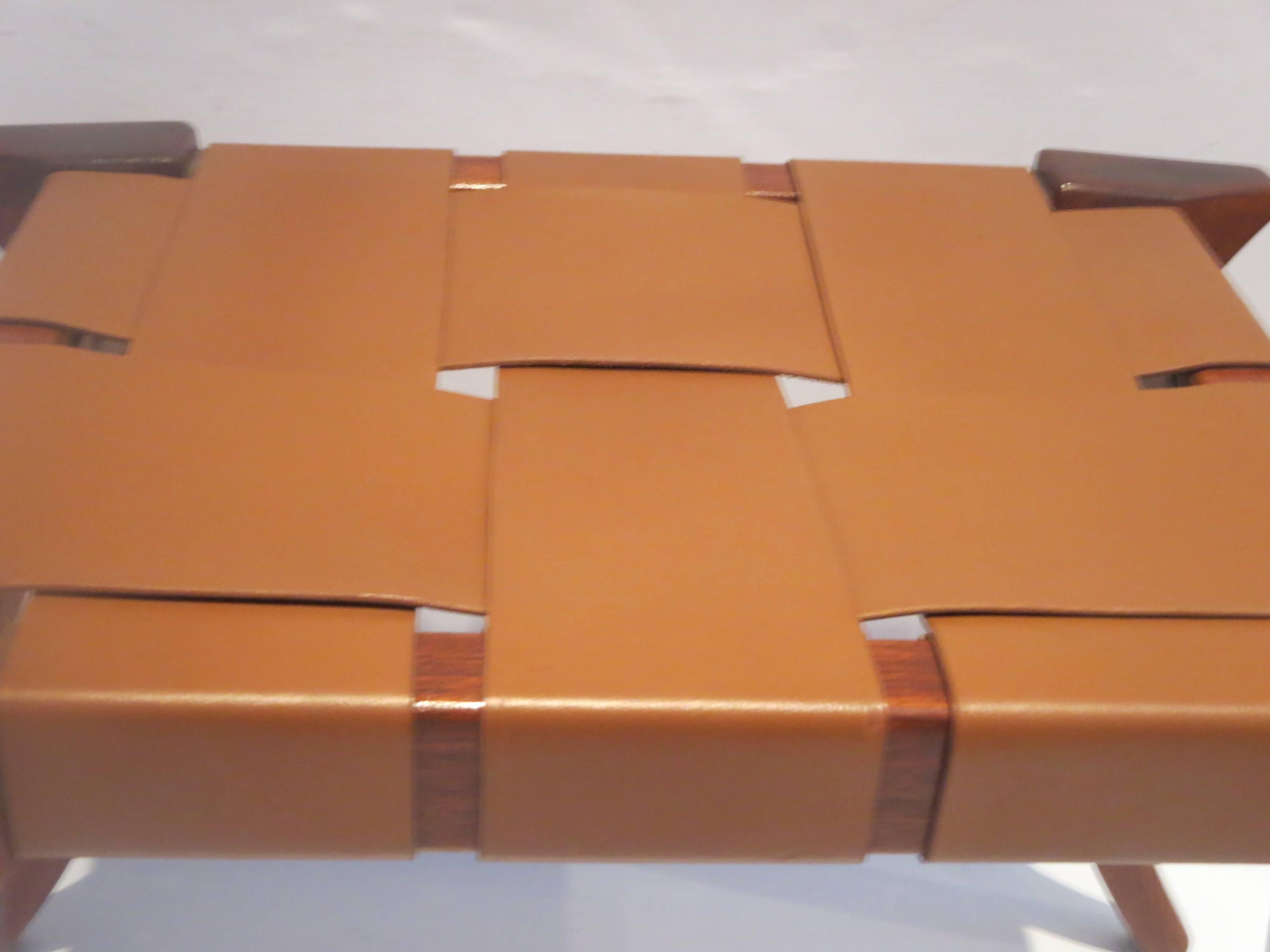 20th Century 1970s Pair of Matching Klismos Style Benches in Leather Straps