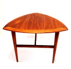 American Modern Walnut Tri-Legged Mid-Century Cocktail Table