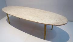 Mid-Century Modern Marble and Brass Large Oval Coffee Table