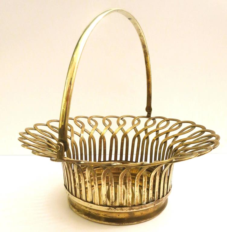 French 1930s Polished Solid Brass Decorative Basket For Sale