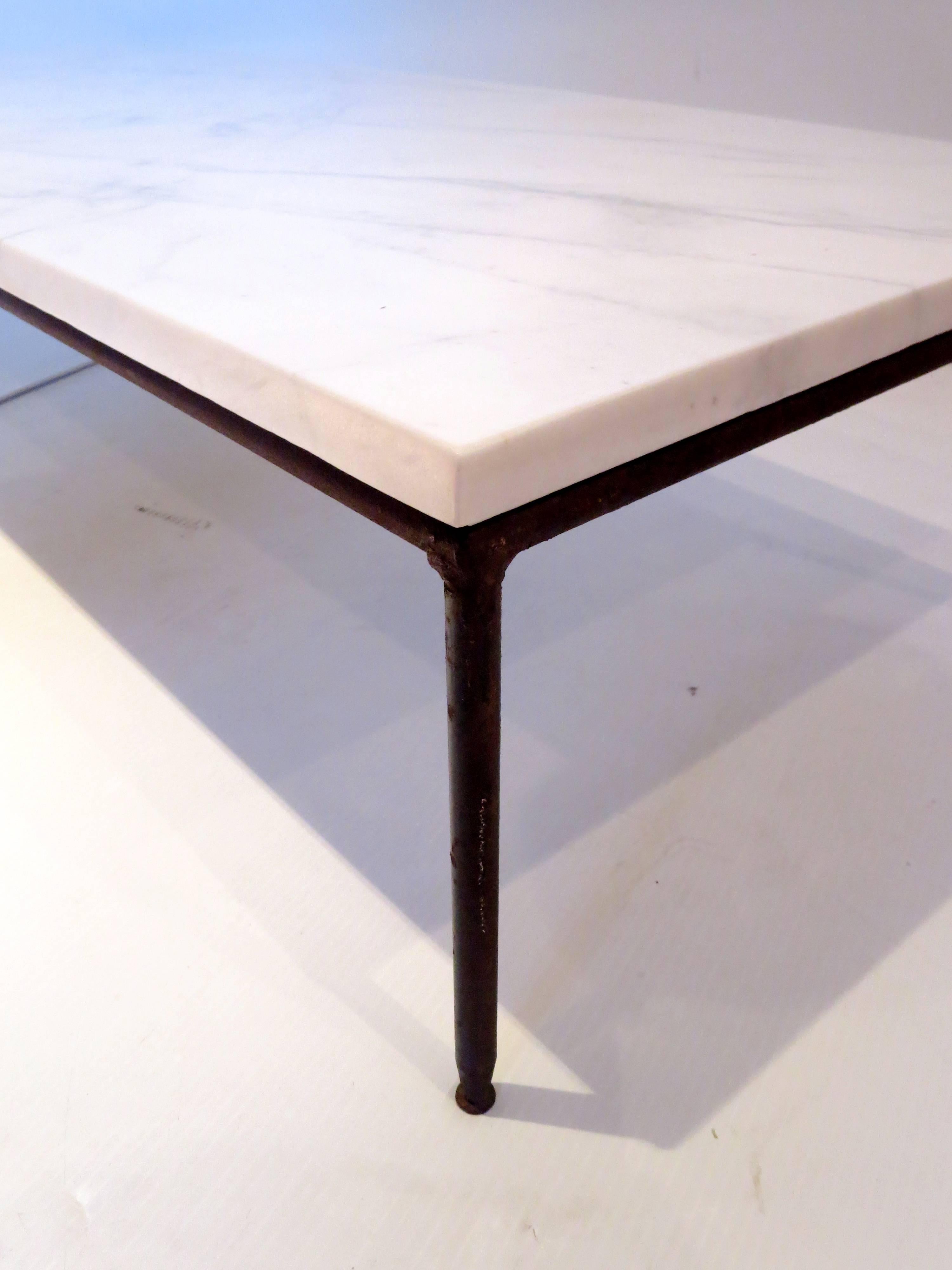 20th Century 1950s Rare Low Small Coffee Table Marble and Iron Designed by Paul McCobb
