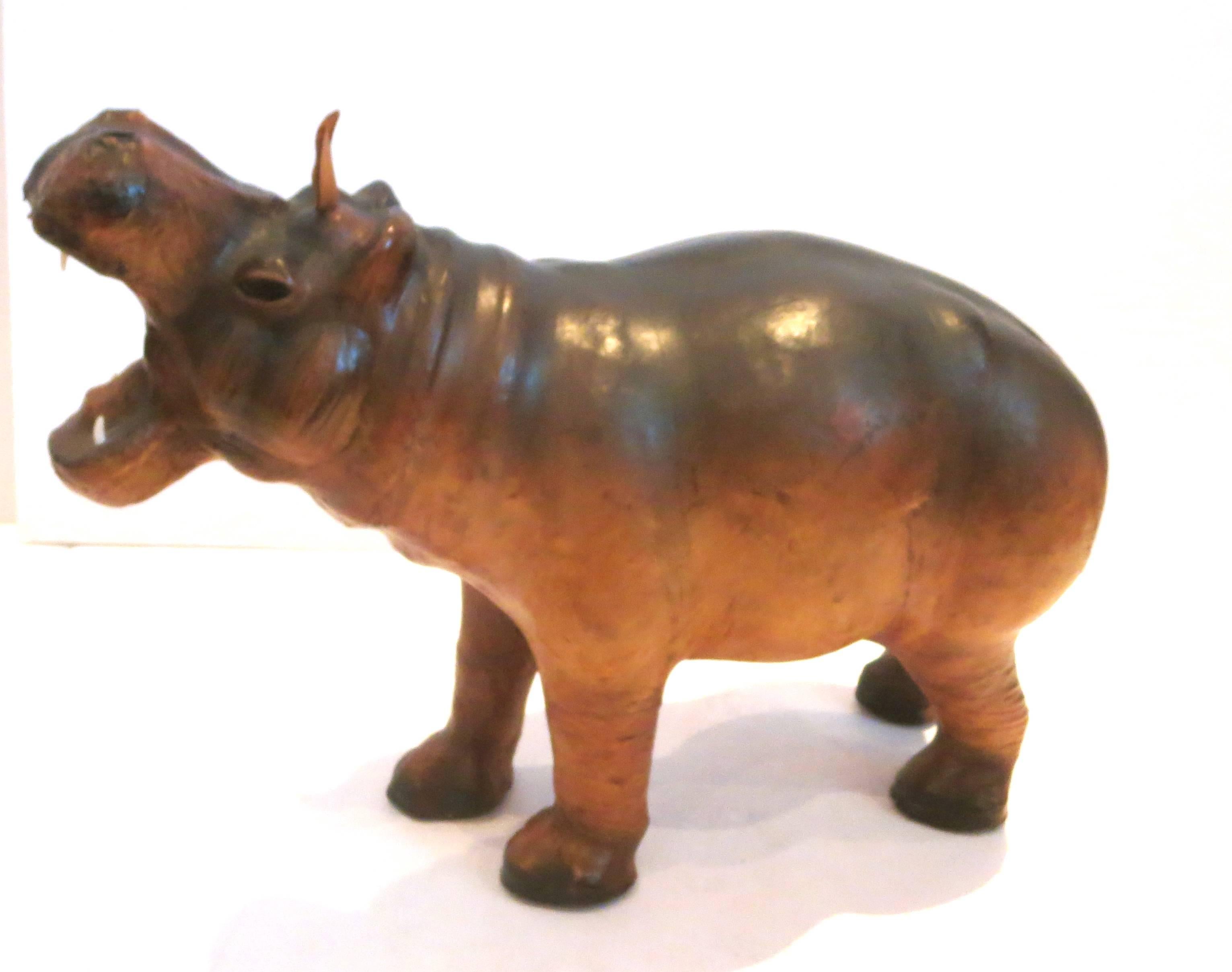 Great quality on this rare leather wrapped Hippo sculpture, circa 1970s nice detail and patina, nice original vintage condition.
